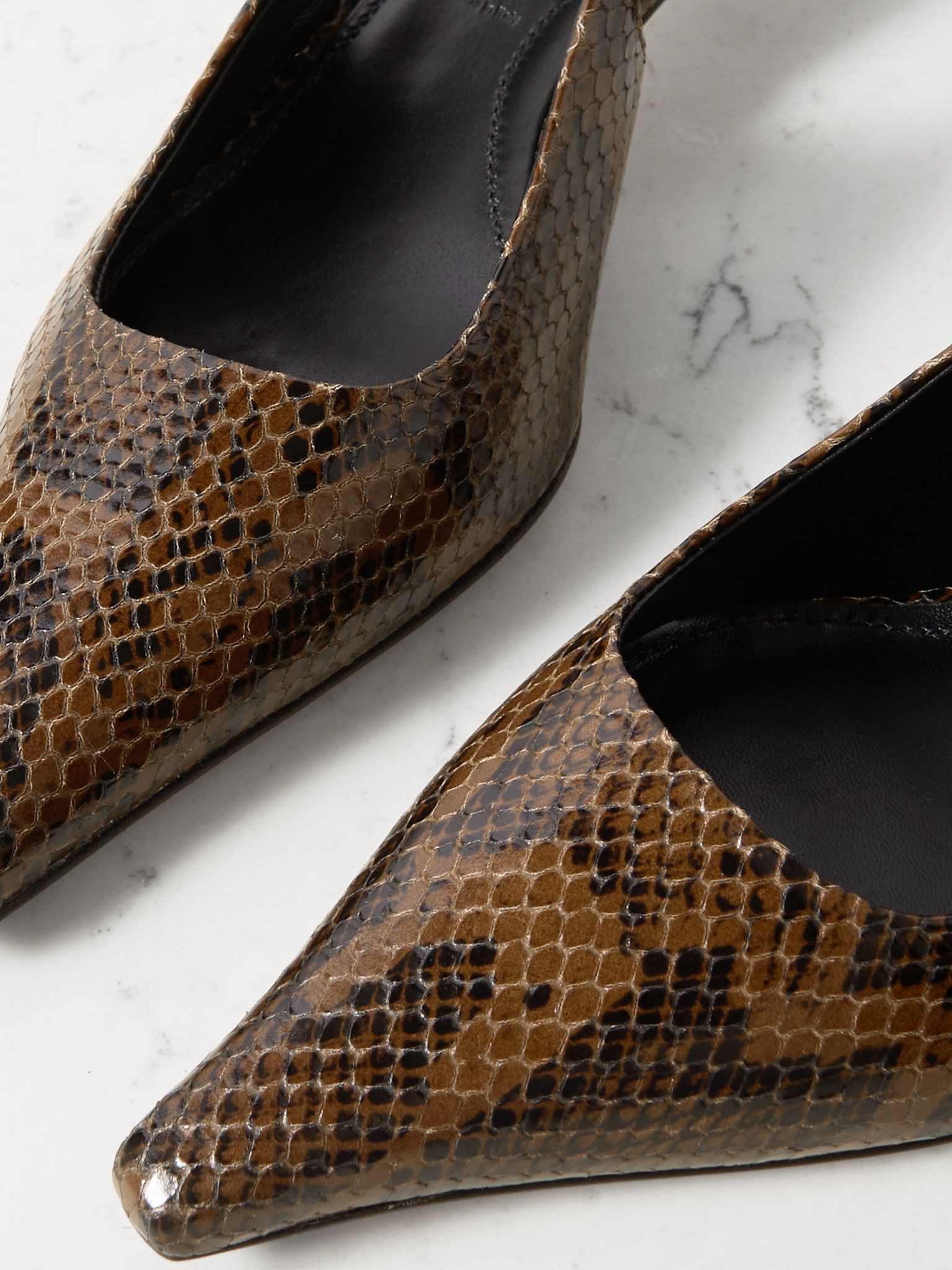 Catrina snake-effect leather slingback pumps Brown - 4