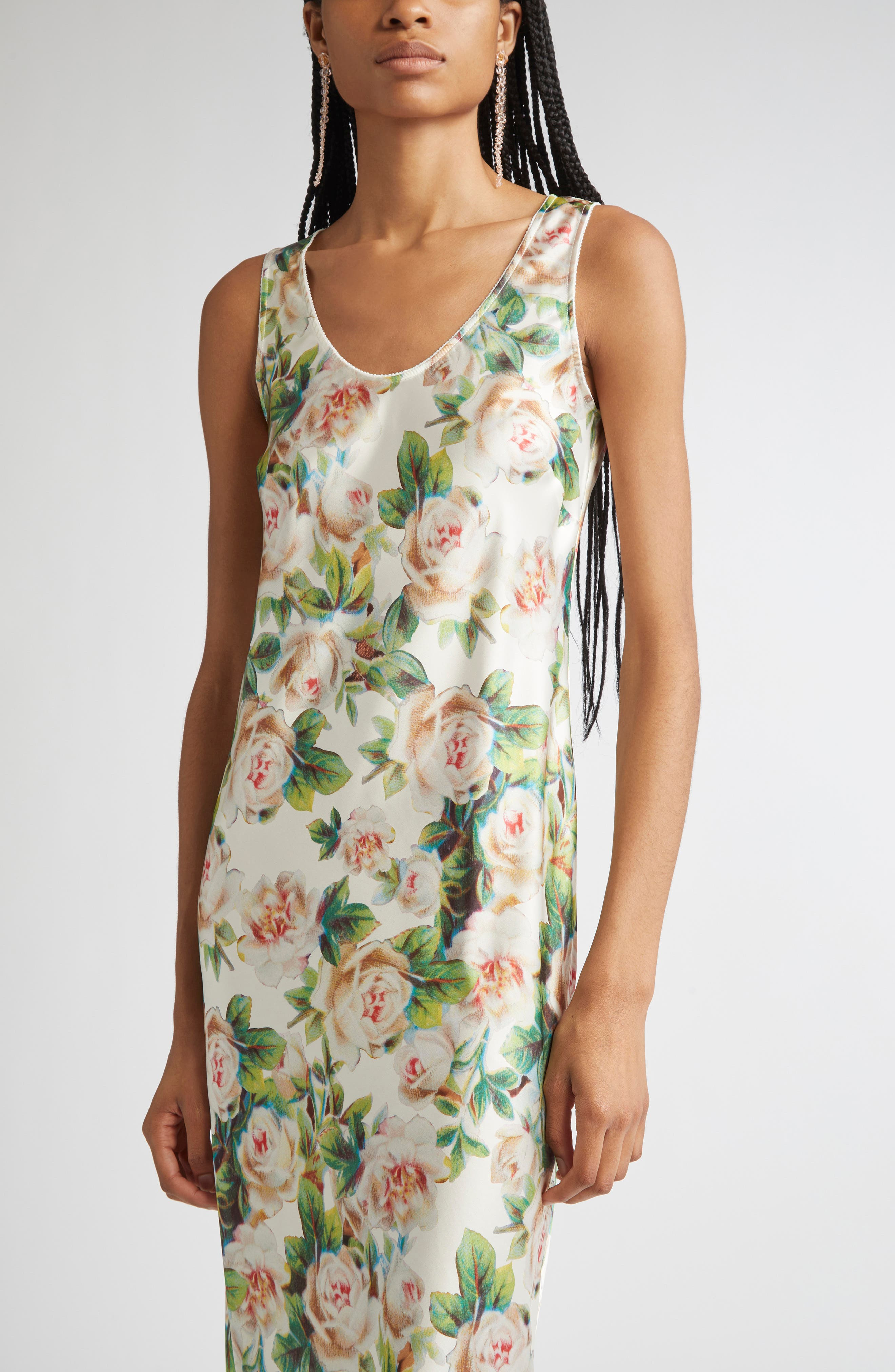 Simone Rocha Floral Print Scoop Neck Satin Dress in Rose at Nordstrom - 4