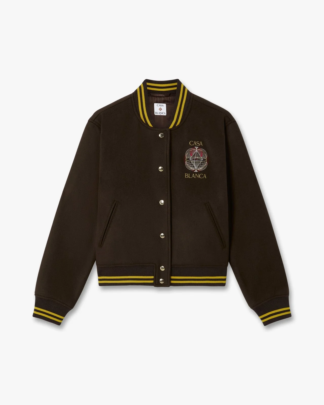 Brown Celestial Pyramid Wool Varsity Jacket - 1