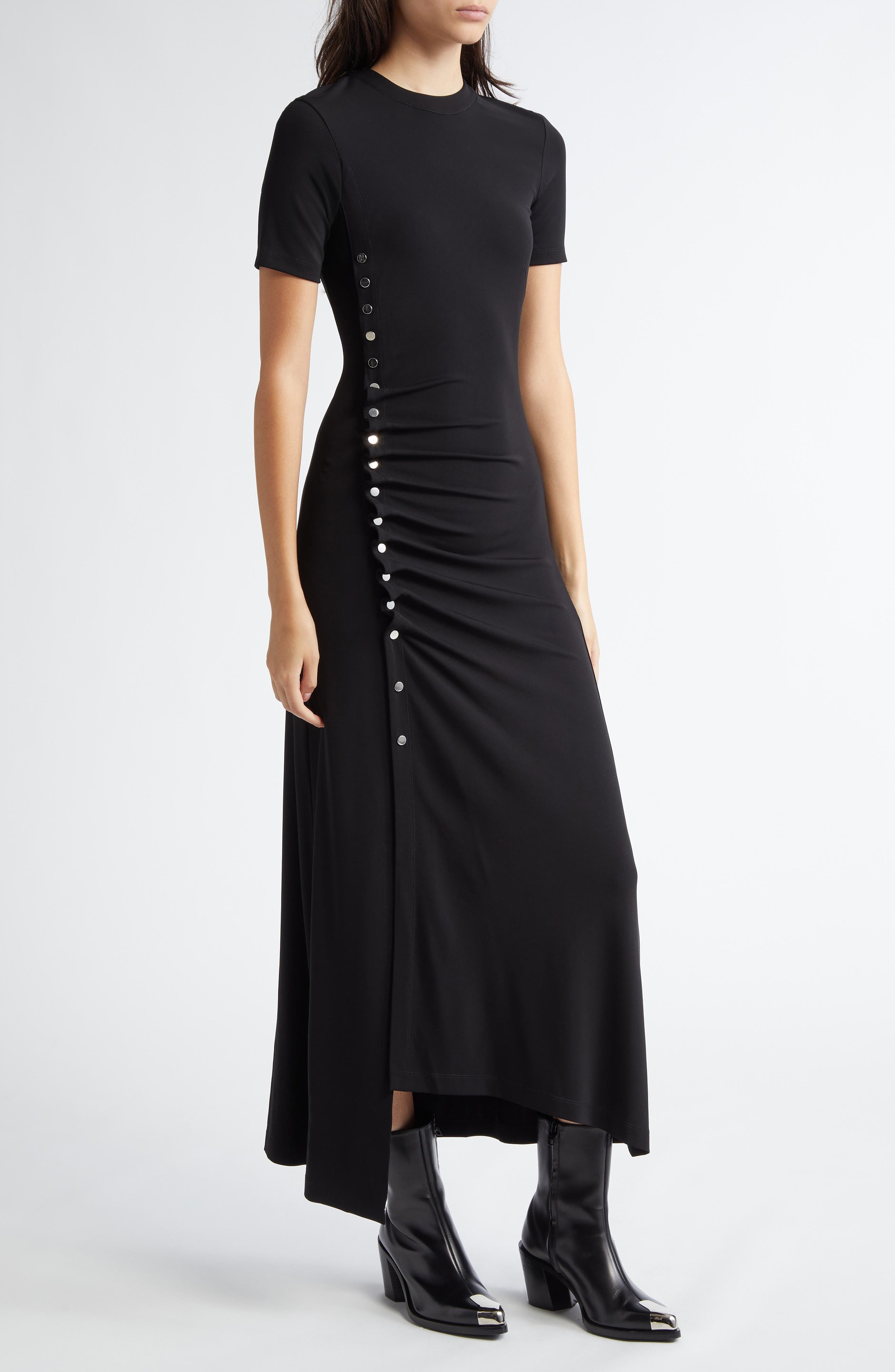 Rabanne Drapé Pression Short Sleeve Maxi Dress in Black at Nordstrom - 3