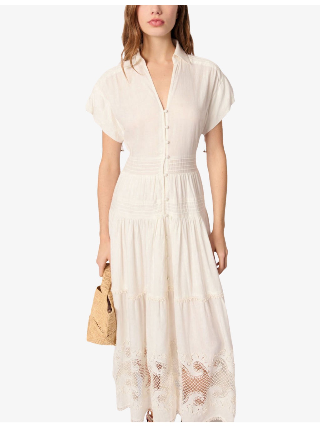 Short-Sleeved Lace-Insert Woven Maxi Dress - 4