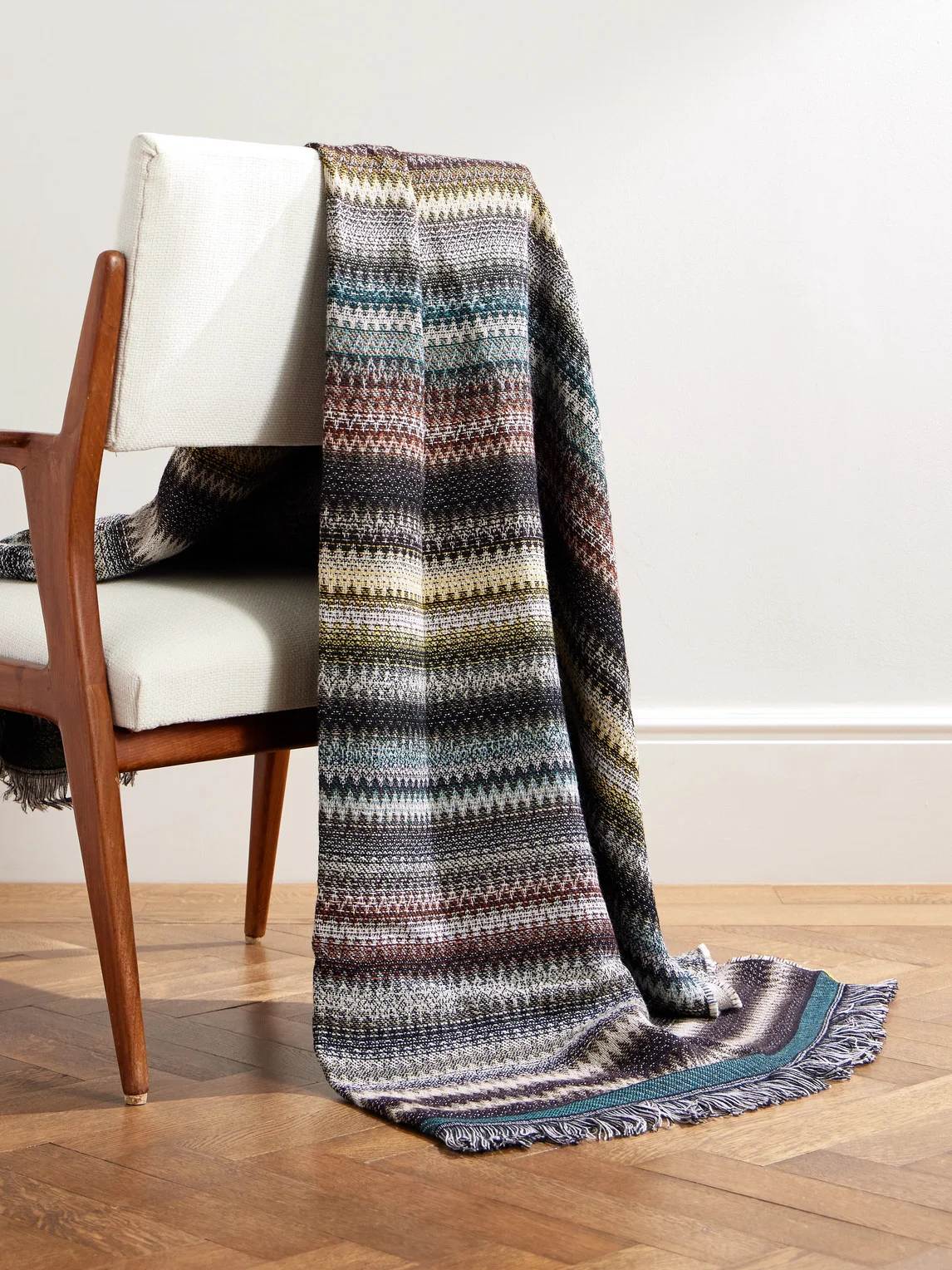 Blur Fringed Jacquard-Knit Wool-Blend Throw - 1