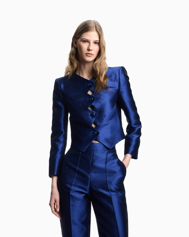 EMPORIO ARMANI SHANTUNG-EFFECT FABRIC JACKET WITH ZIG-ZAG FASTENING outlook