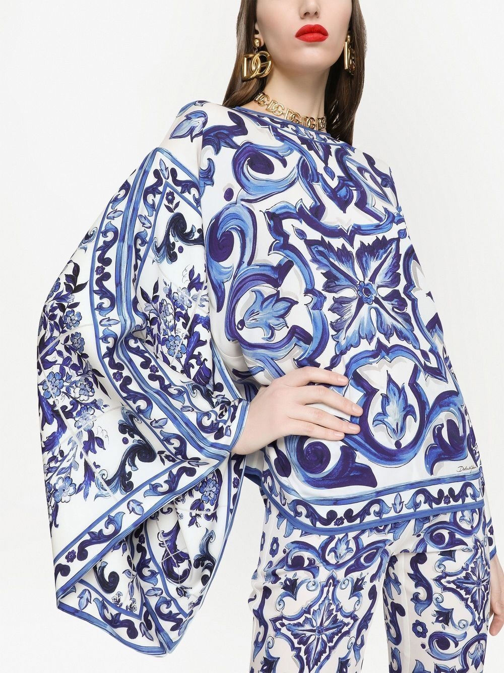 Majolica-print silk blouse - 5