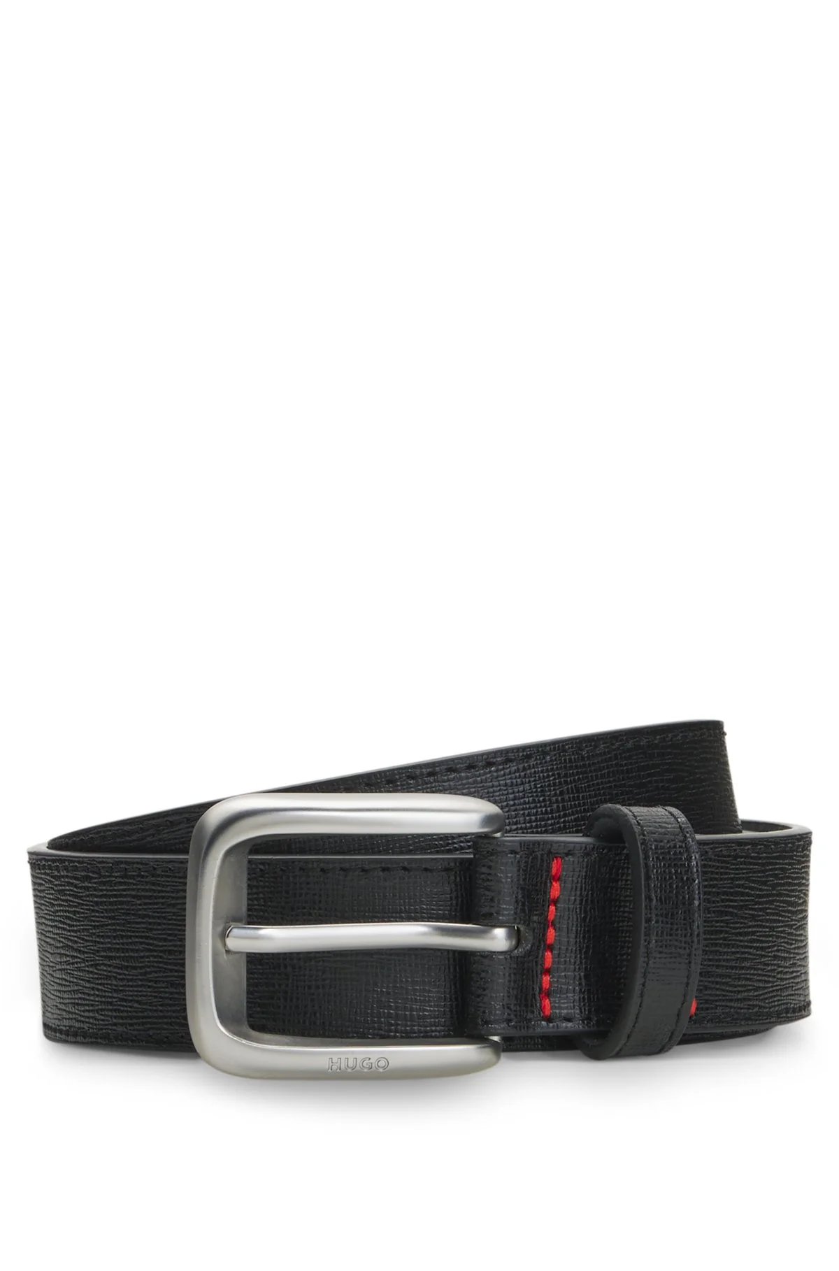 EMBOSSED ITALIAN LEATHER BELT WITH CONTRAST STITCHING - 1