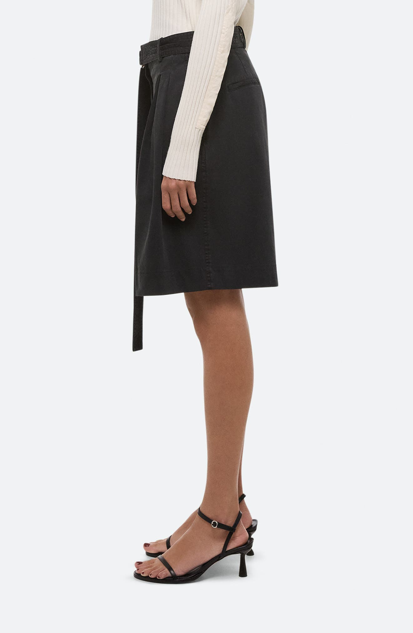 Helmut Lang Belted Double Pleat Stretch Cotton Shorts in Black at Nordstrom - 3