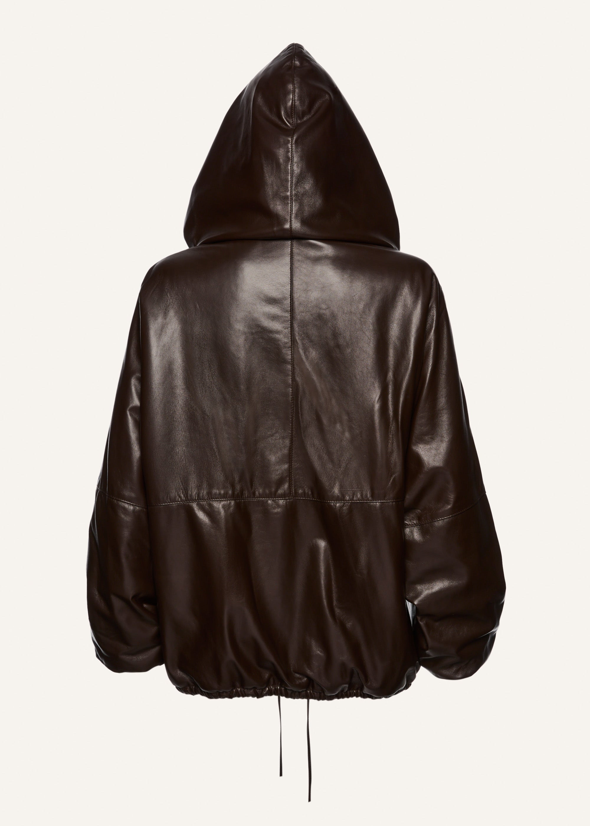 Hooded zip-up jacket in brown leather - 2