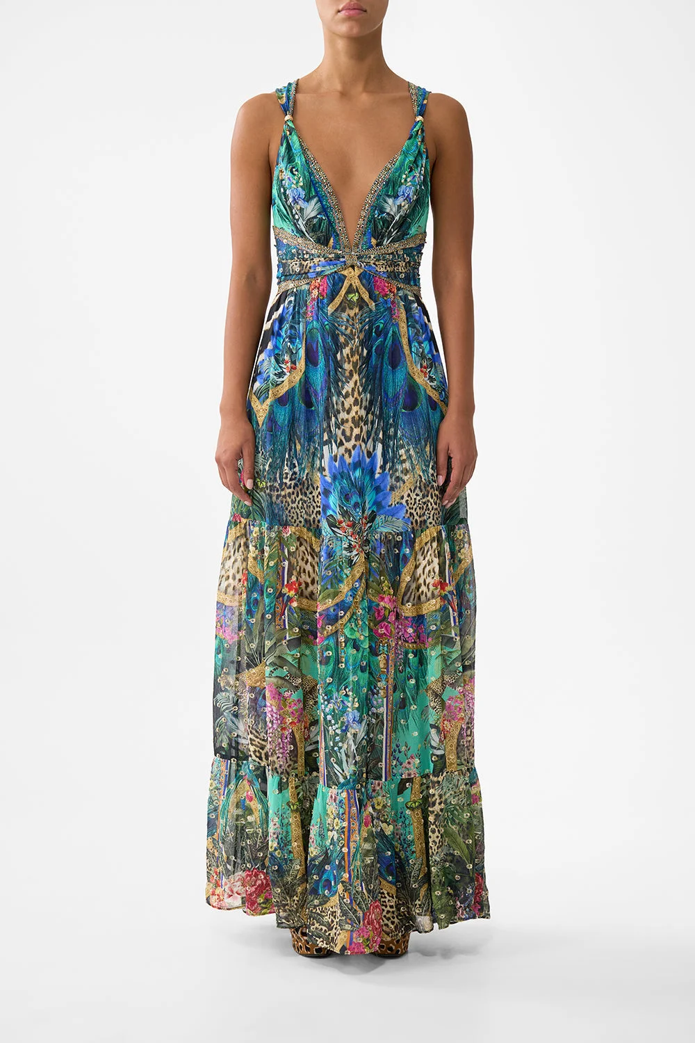 BEAD STRAP GATHERED PANEL DRESS - 1