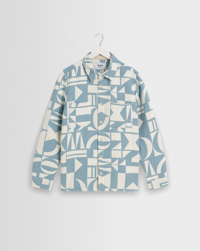 Otto - Light Blue And Ecru Quilted Jacquard Overshirt 1