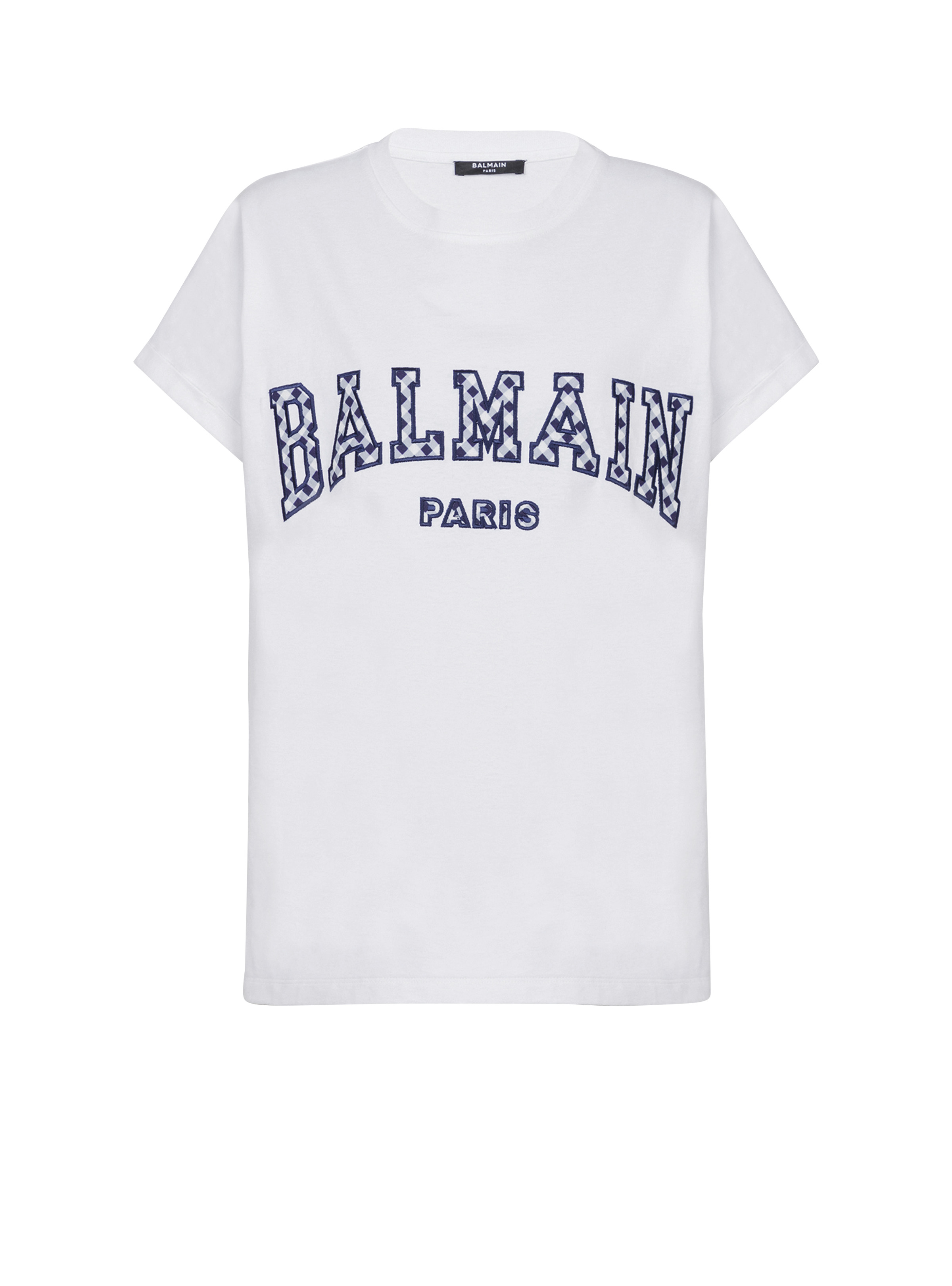 T-shirt with gingham Balmain Paris lettering - 1