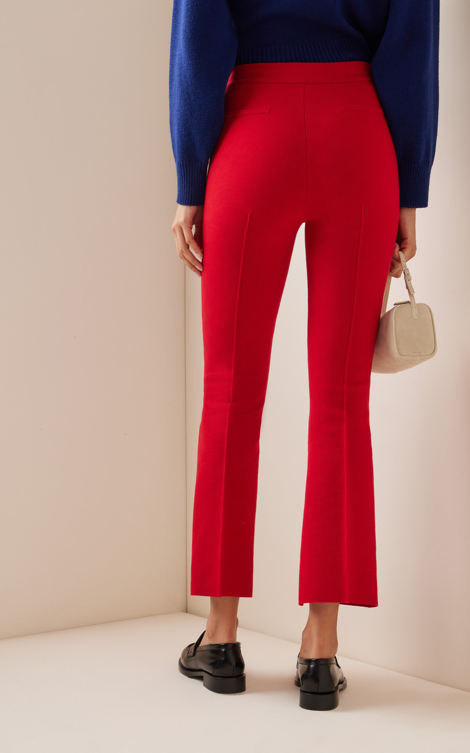 Kick Flared Stretch-Cotton Knit Pants red - 6