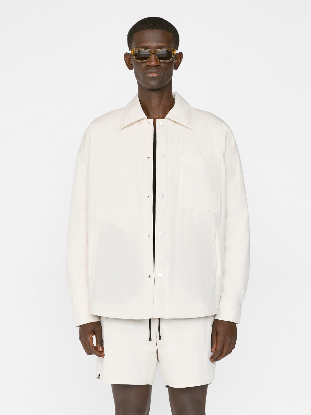 Padded Shirt Jacket in White Beige - 3