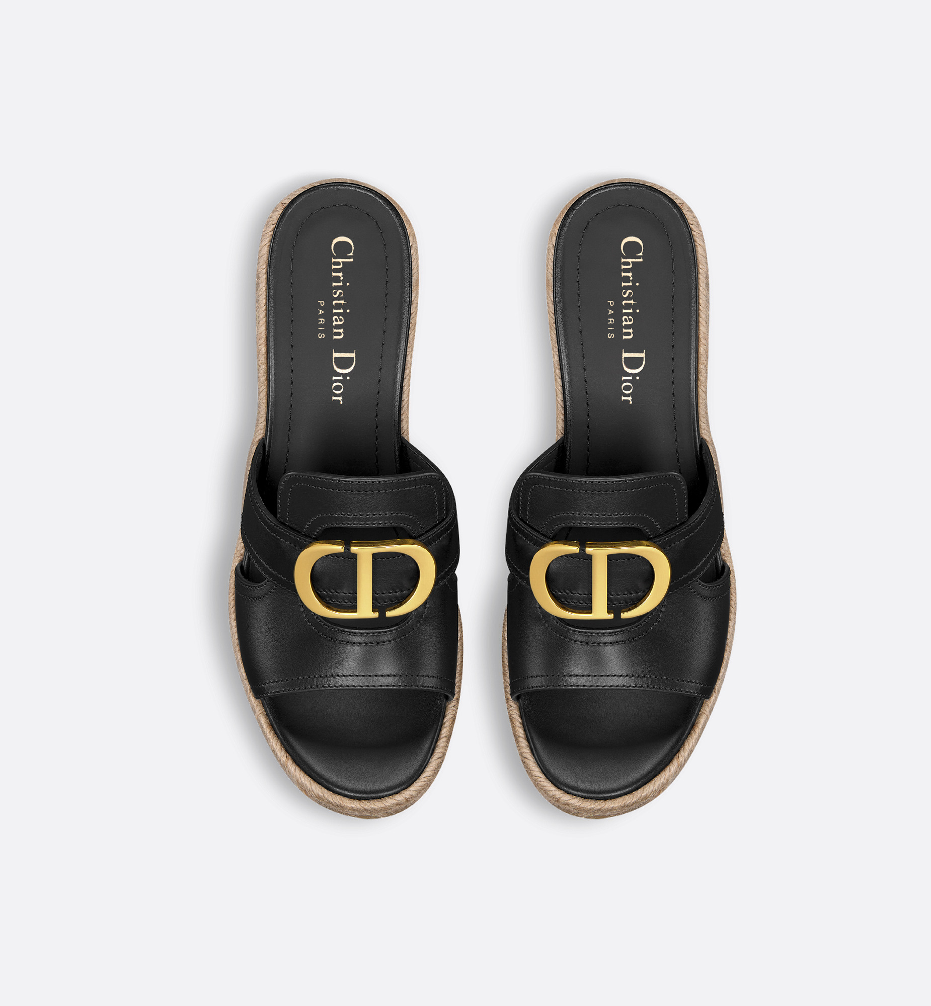 Christian Dior 黒 レザー 30 Montaigne ウェッジ Christian Dior 黒 レザー 30 Montaigne ウェッジ Christian