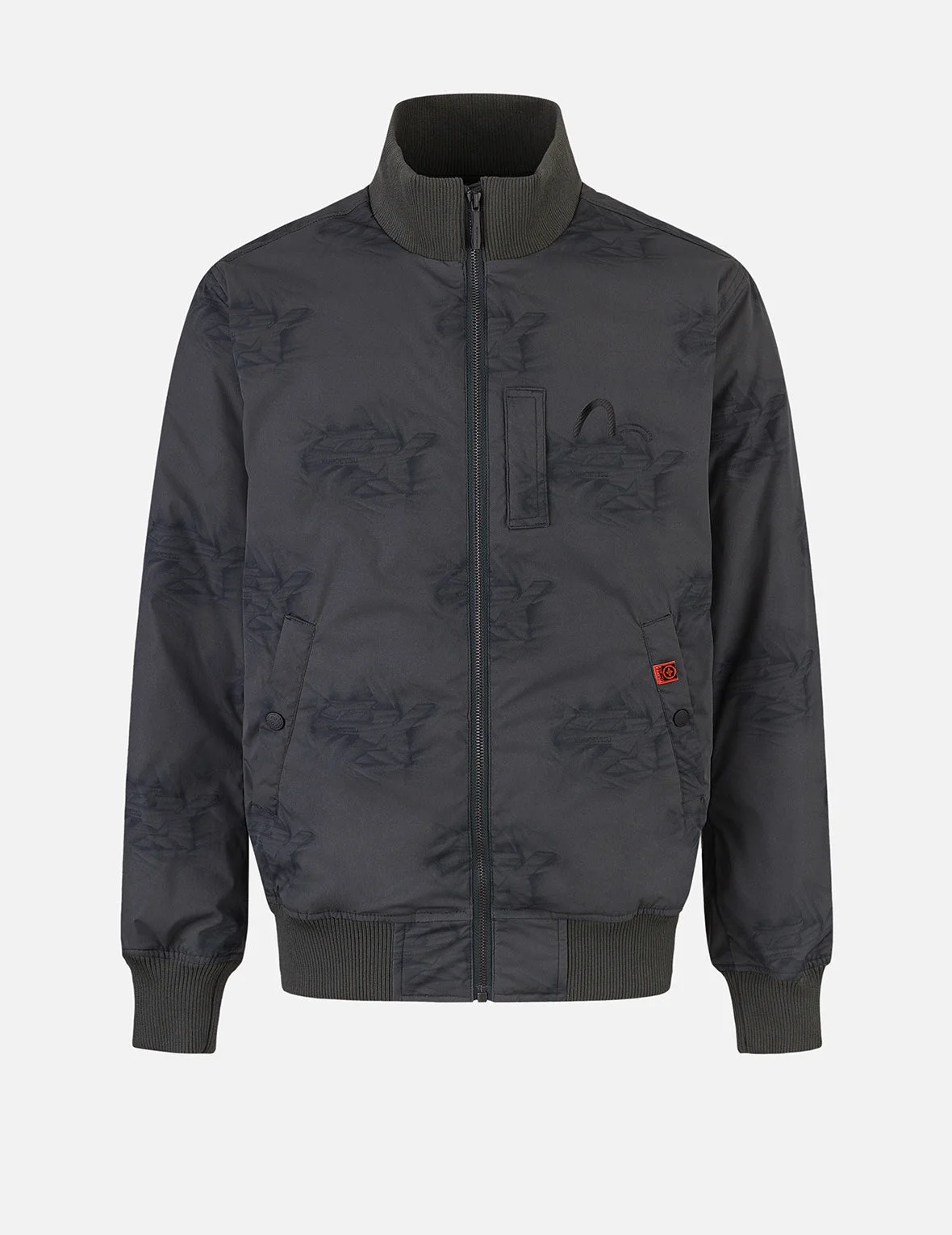 Allover Crinkle Logo Print Regular Fit Padded Bomber Jacket - 1