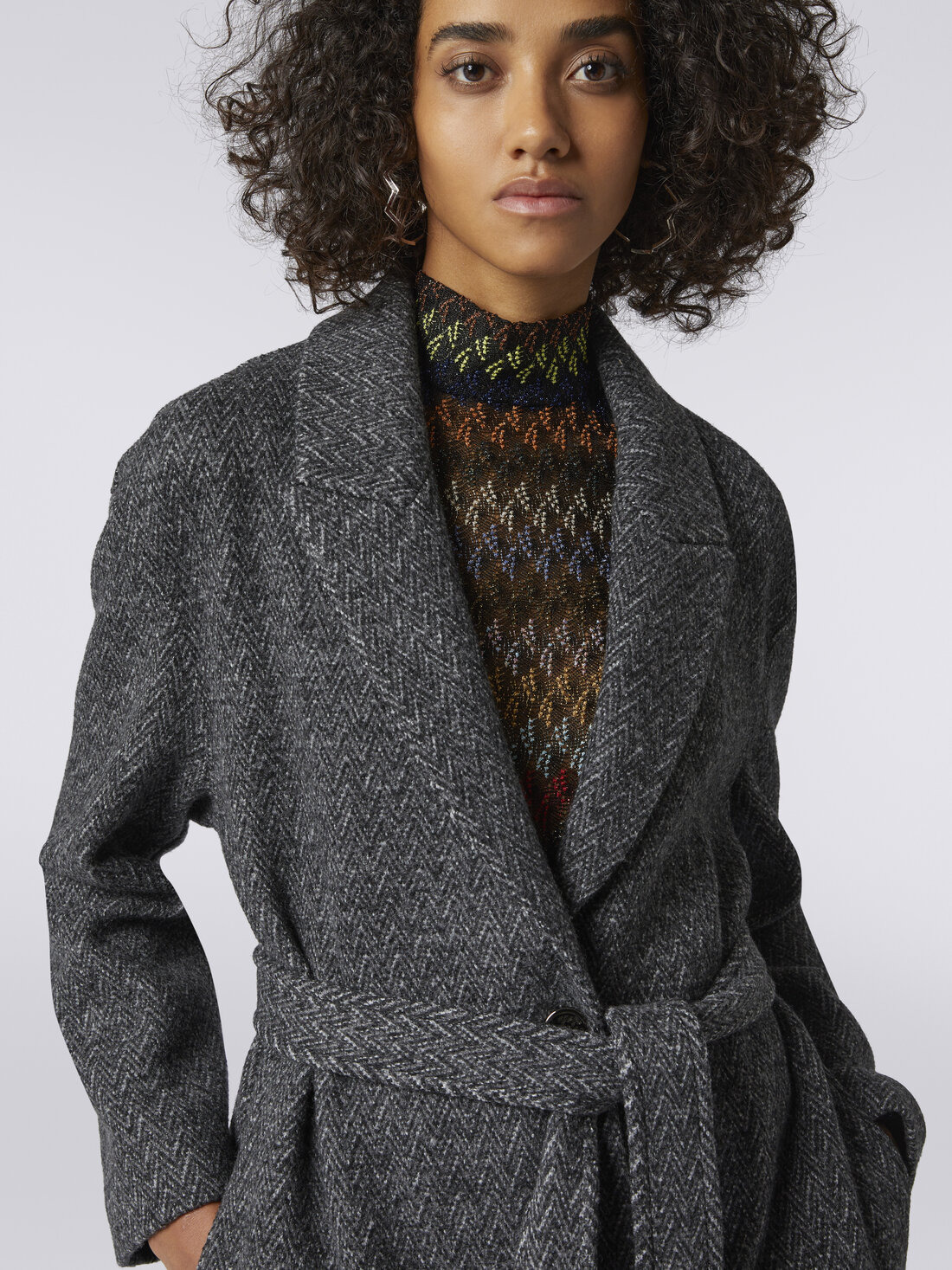 Wool coat with herringbone pattern - 5