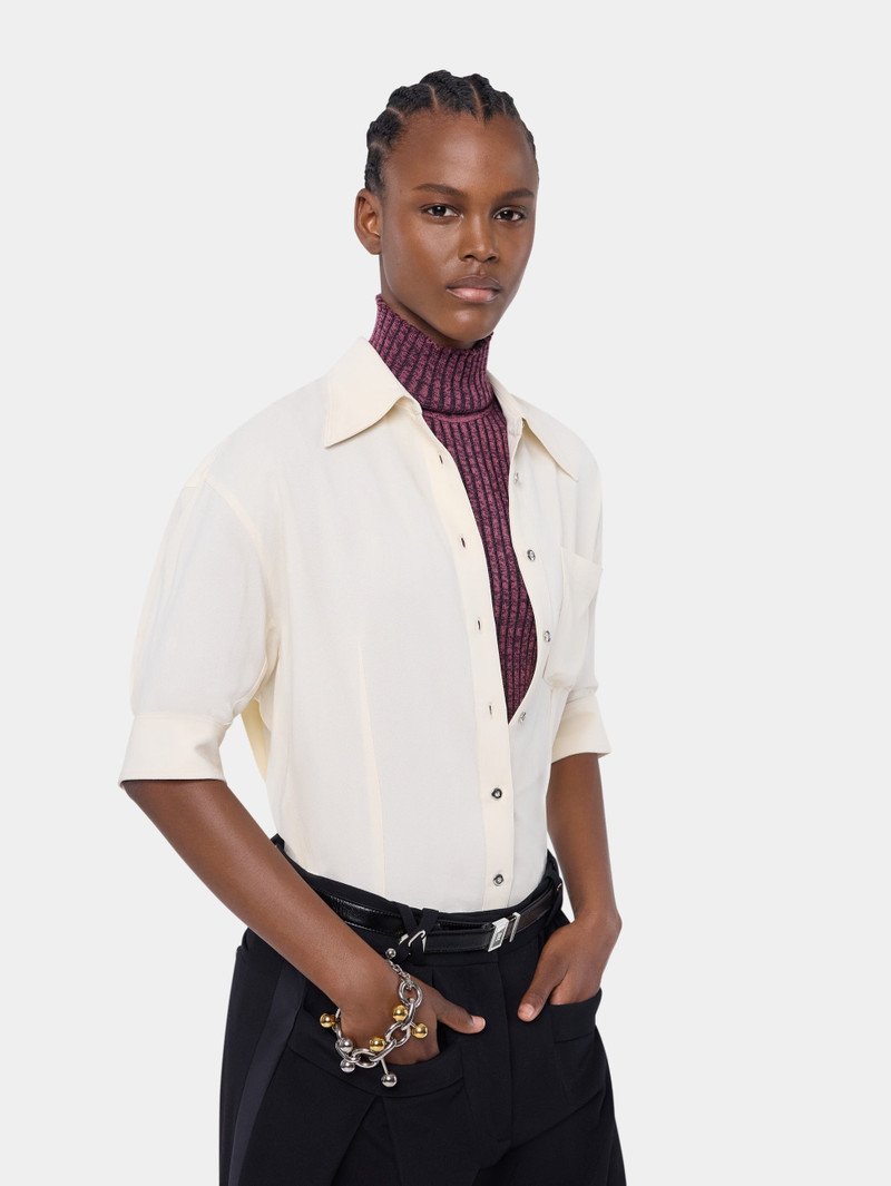 WHITE POPLIN FITTED SHIRT WITH JEWELERY BUTTONS 5