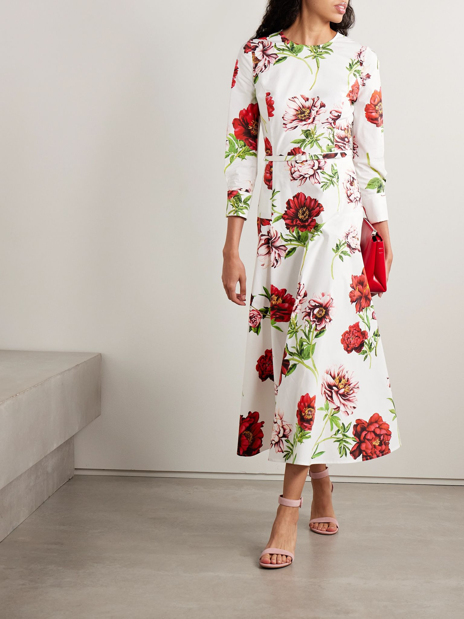 Belted floral-print cotton-blend poplin midi dress Multi - 2