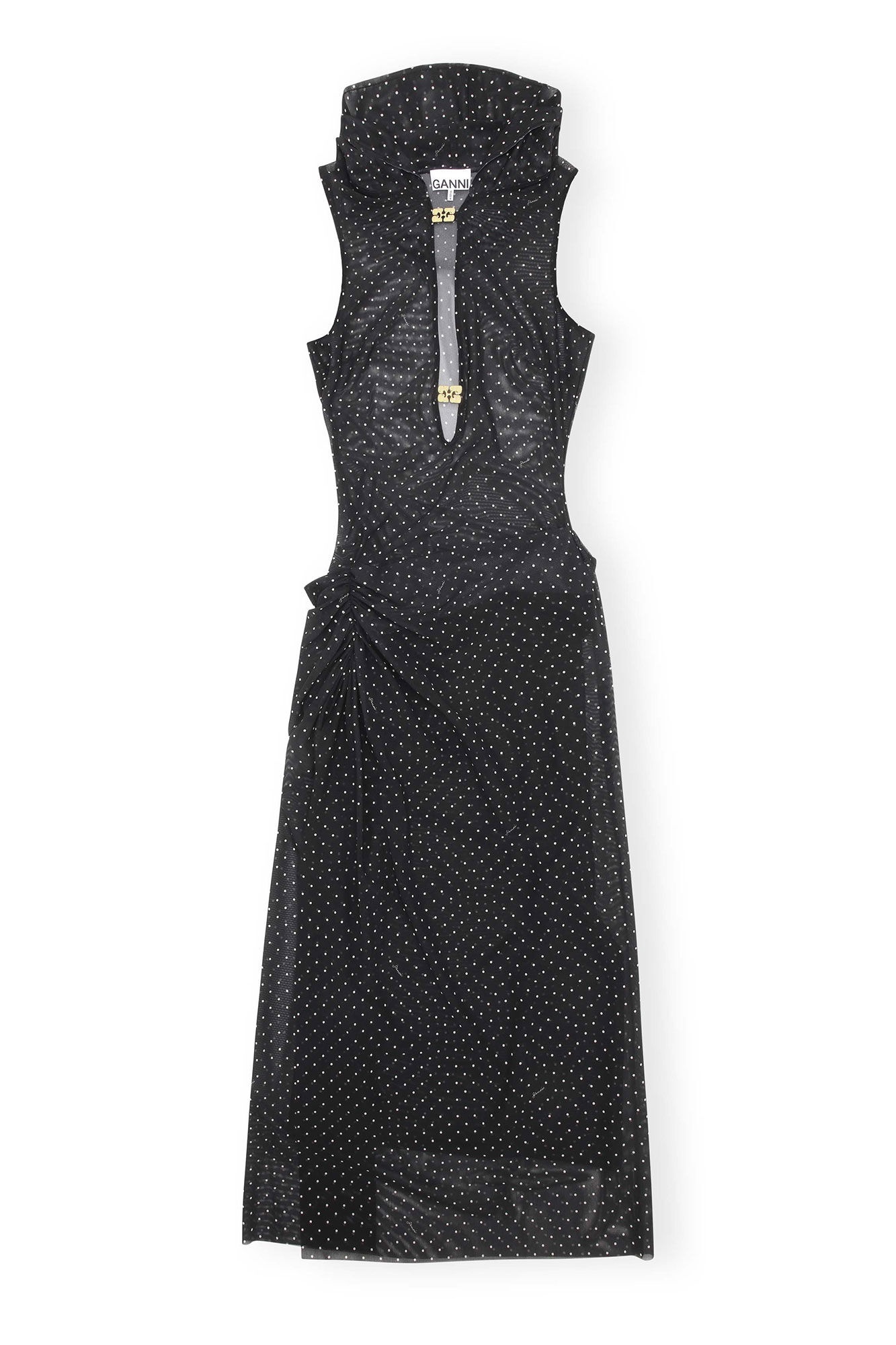 GANNI X PALOMA ELSESSER PRINTED MESH SLEEVELESS LAYER DRESS - 10