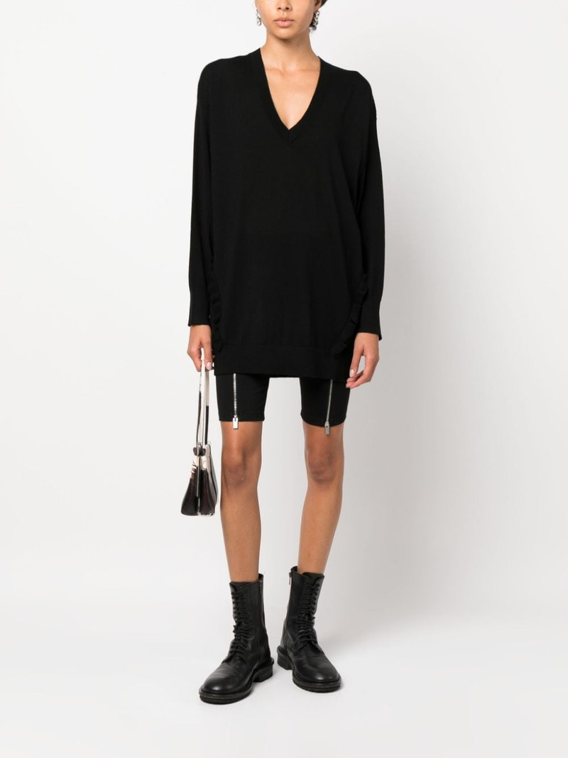 PINKO ruffle-detail V-neck wool jumper outlook