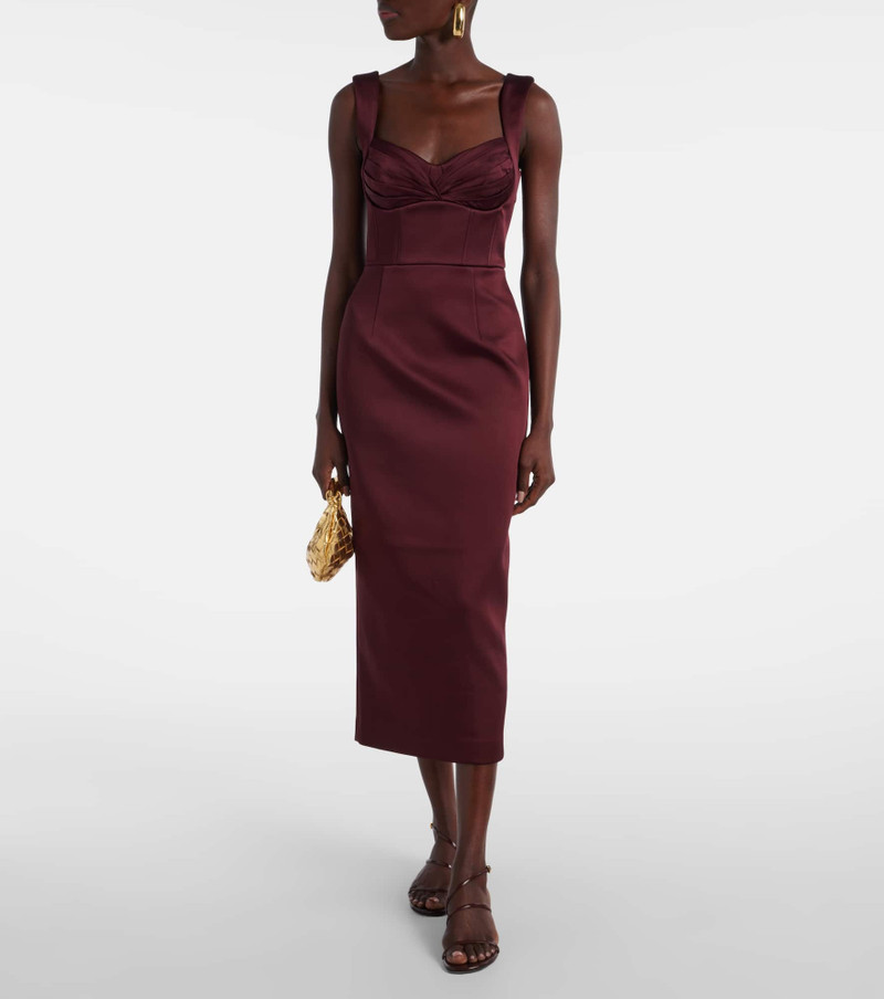 REBECCA VALLANCE Merlot ruched satin midi dress outlook