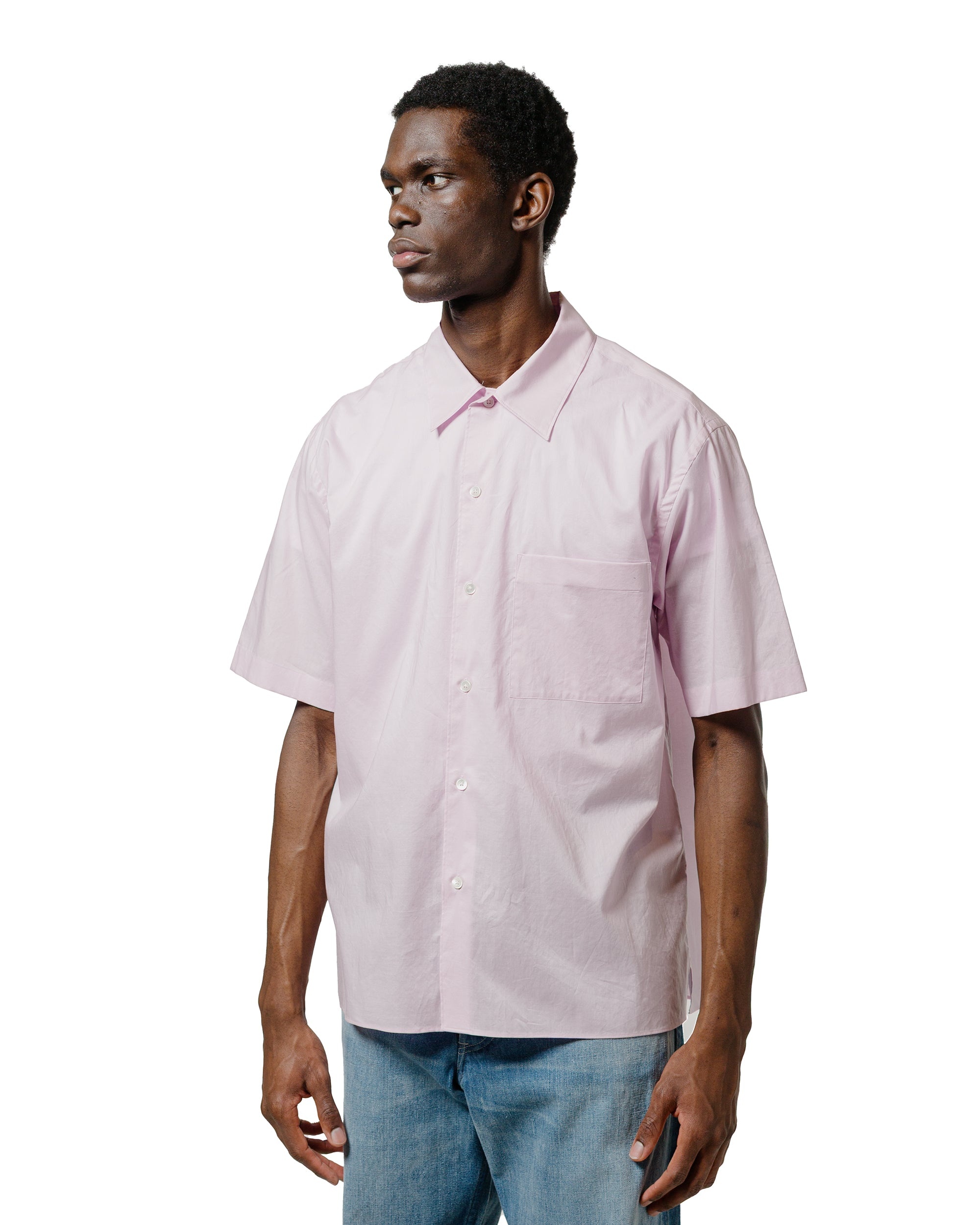 Washed Finx Typewriter Open Collar Half Sleeved Shirt Light Pink - 2