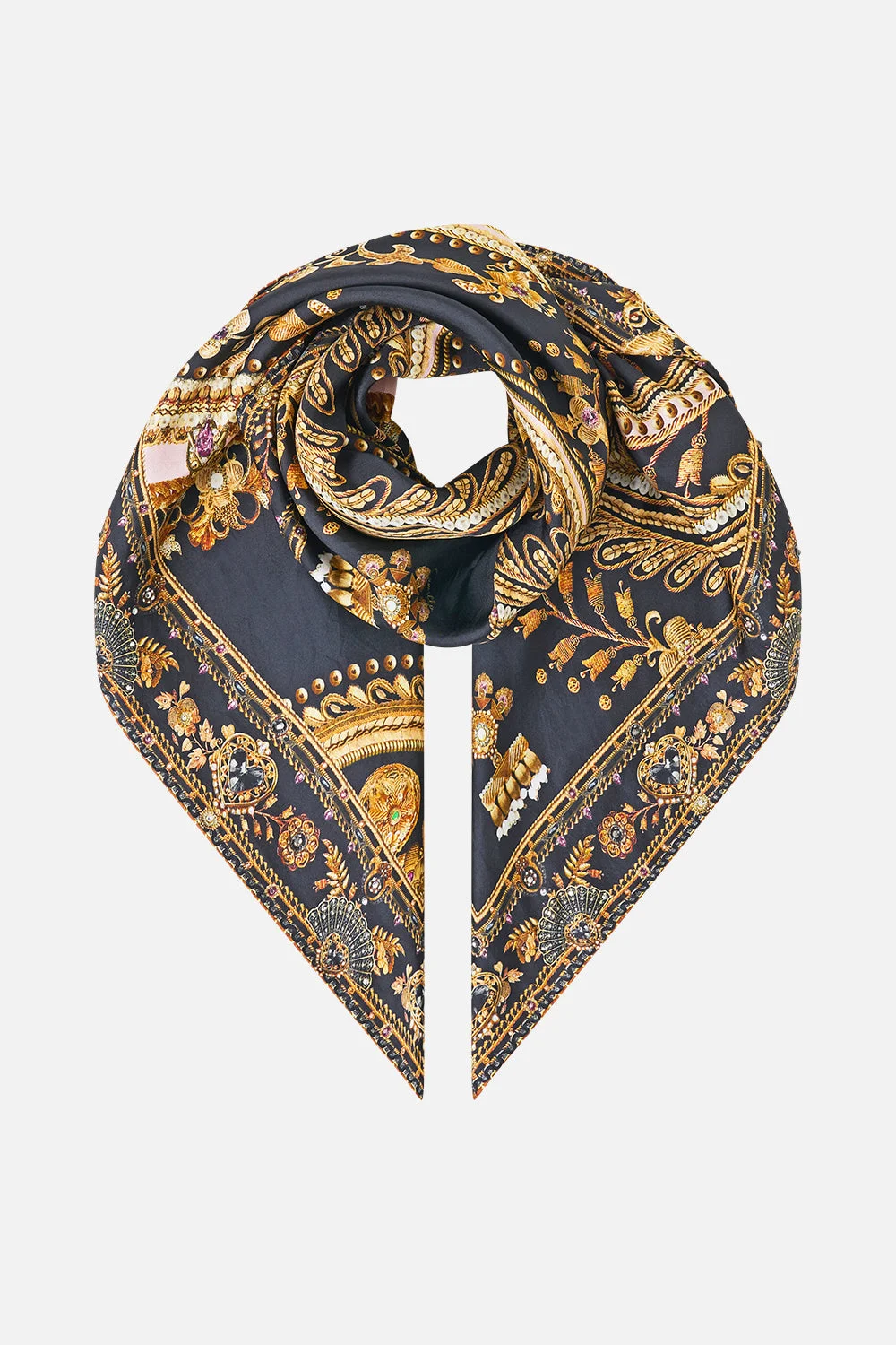 LARGE CRYSTALLED SILK SQUARE SCARF TAURUS RISING - 1