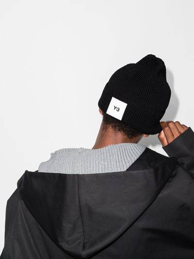 Y-3 square logo patch beanie hat outlook