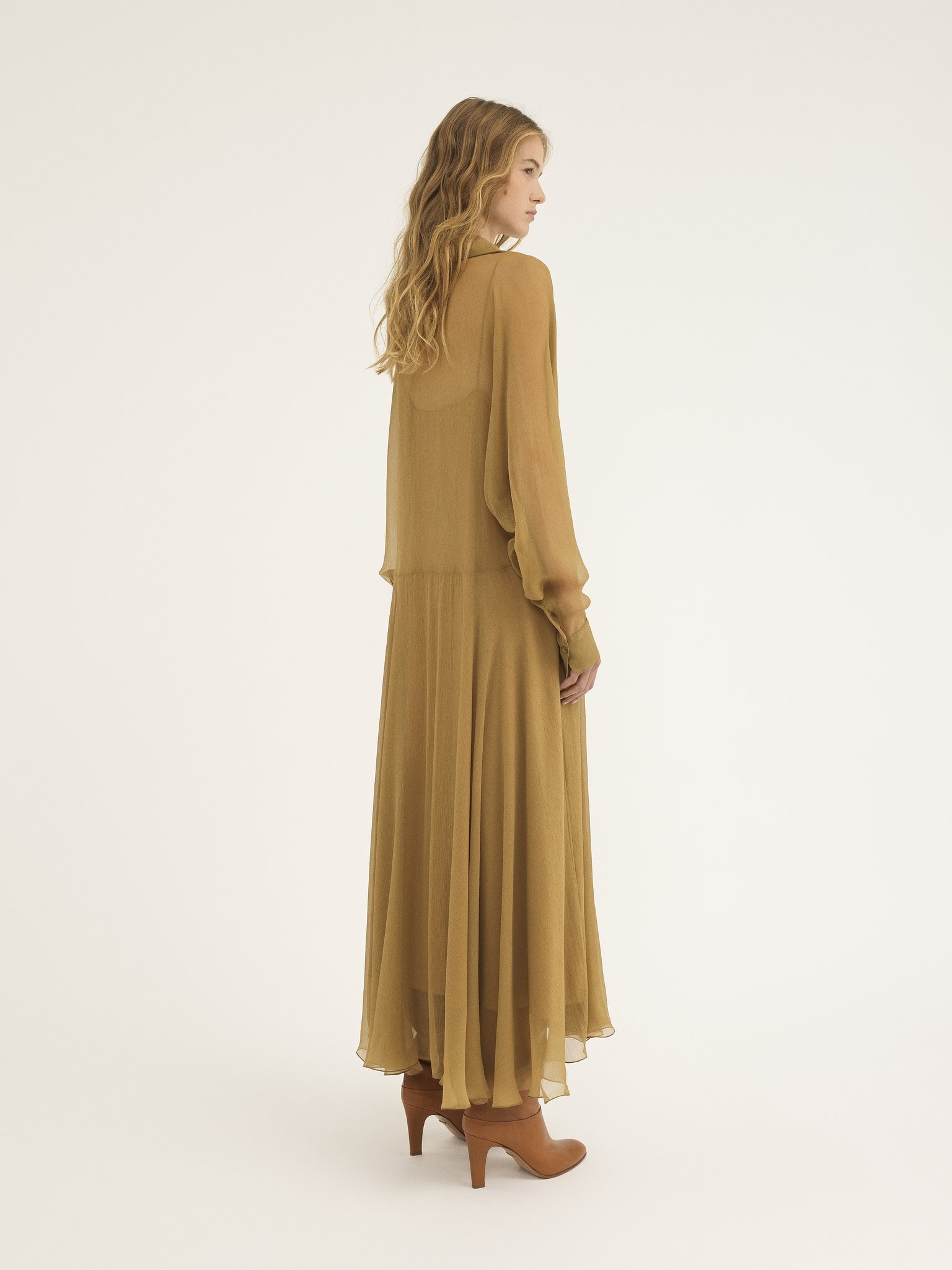 FLUID LONG SHIRT DRESS IN SILK MOUSSELINE - 5