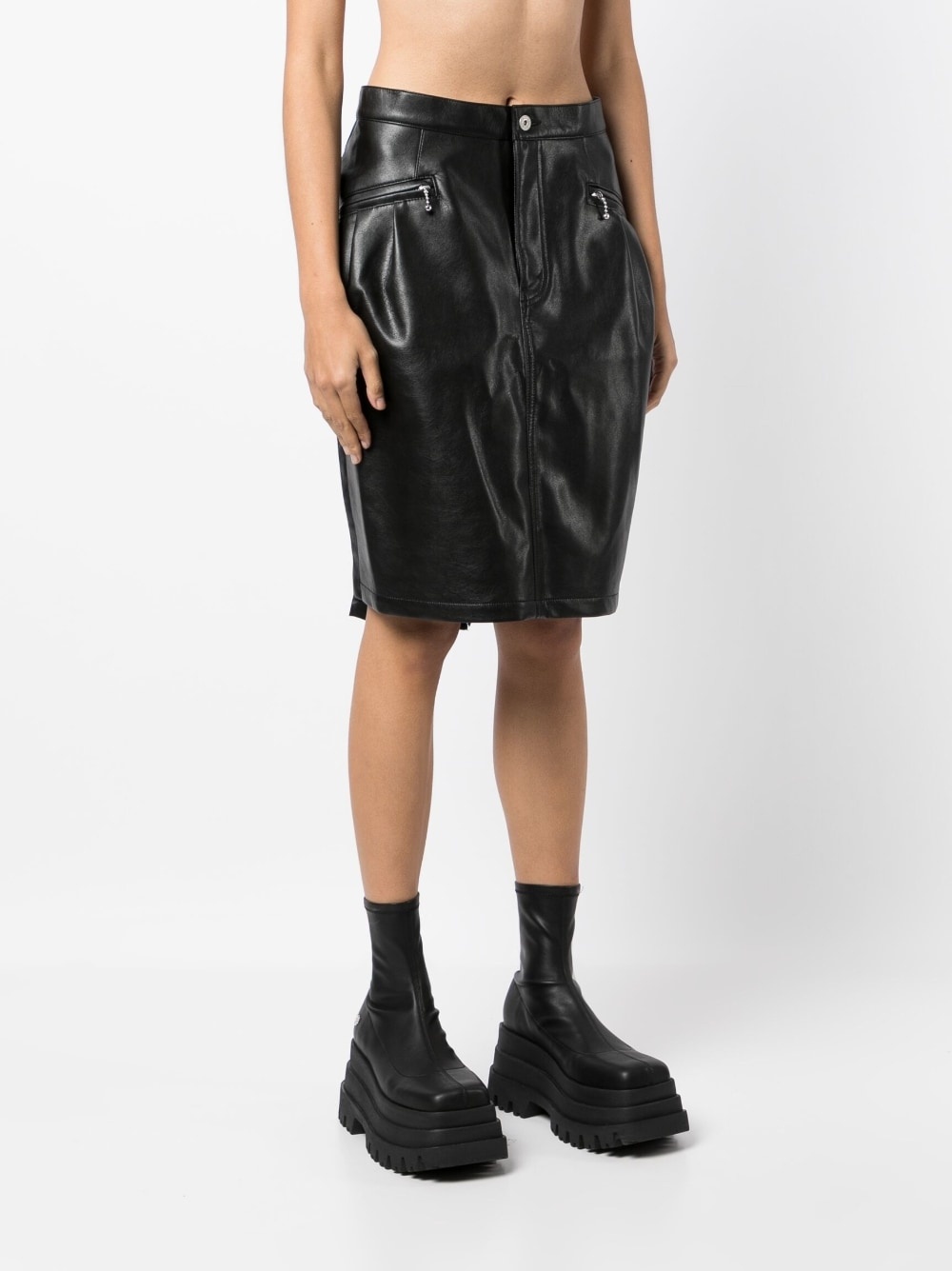 asymmetric draped leather skirt - 3