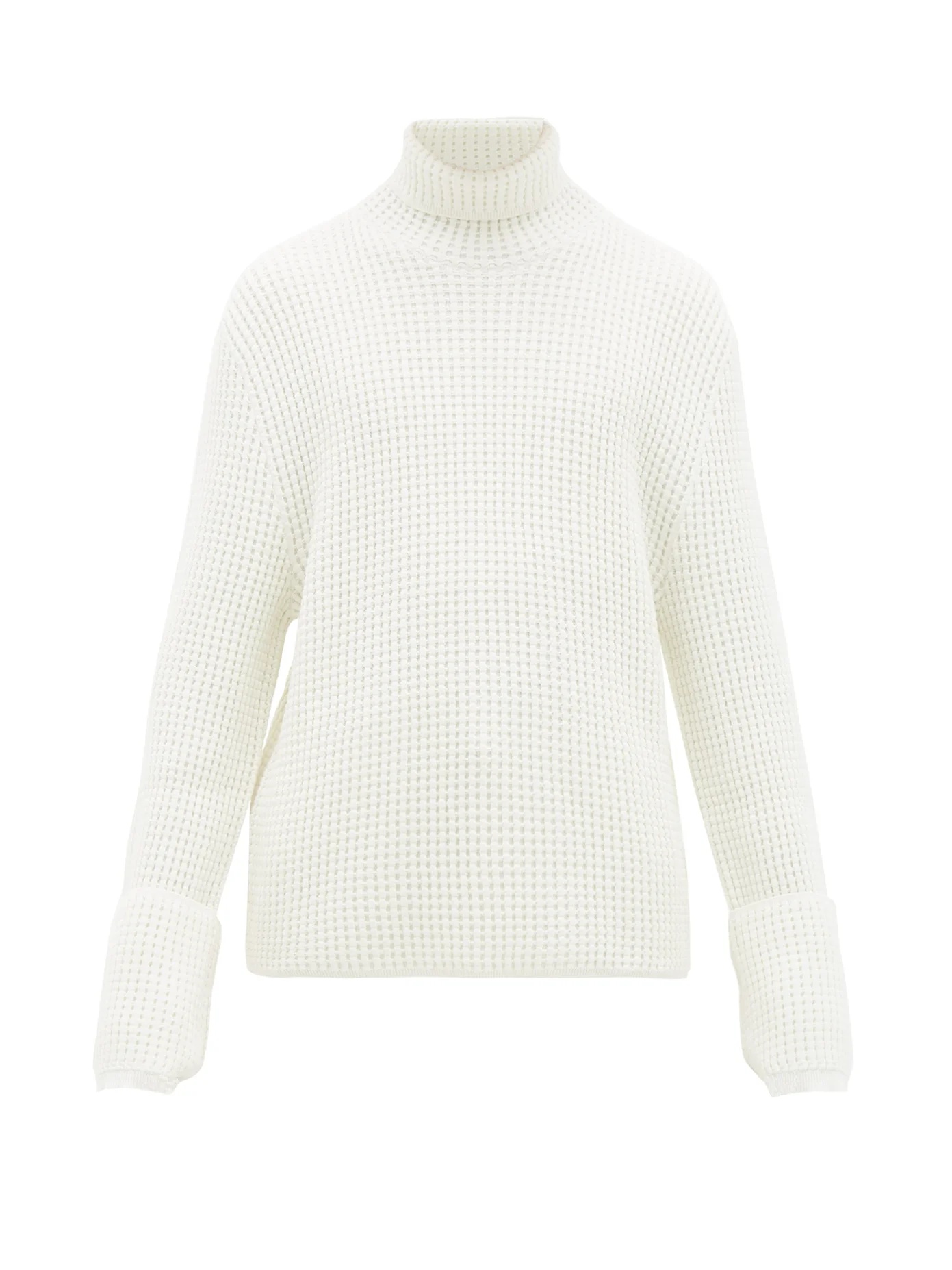 High-neck cotton-blend waffle-piqué sweater - 1