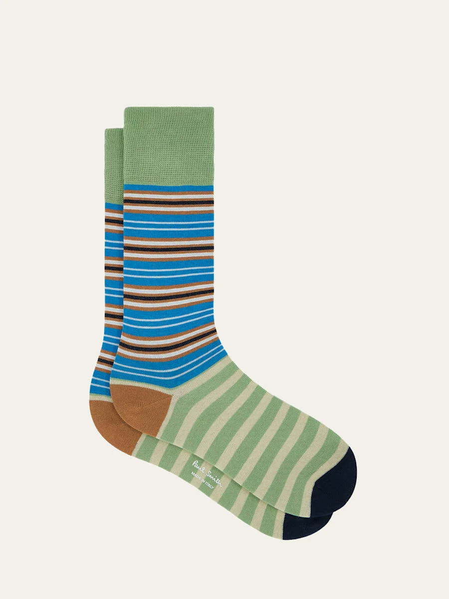 Men's Color-Block Multi-Stripe Crew Socks - 1