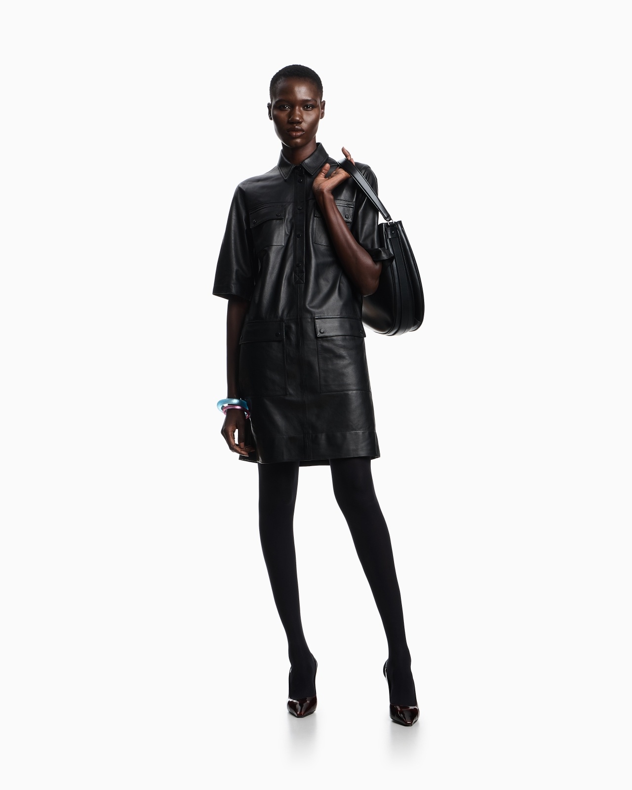 SHORT-SLEEVED DRESS IN NAPPA LAMBSKIN - 2
