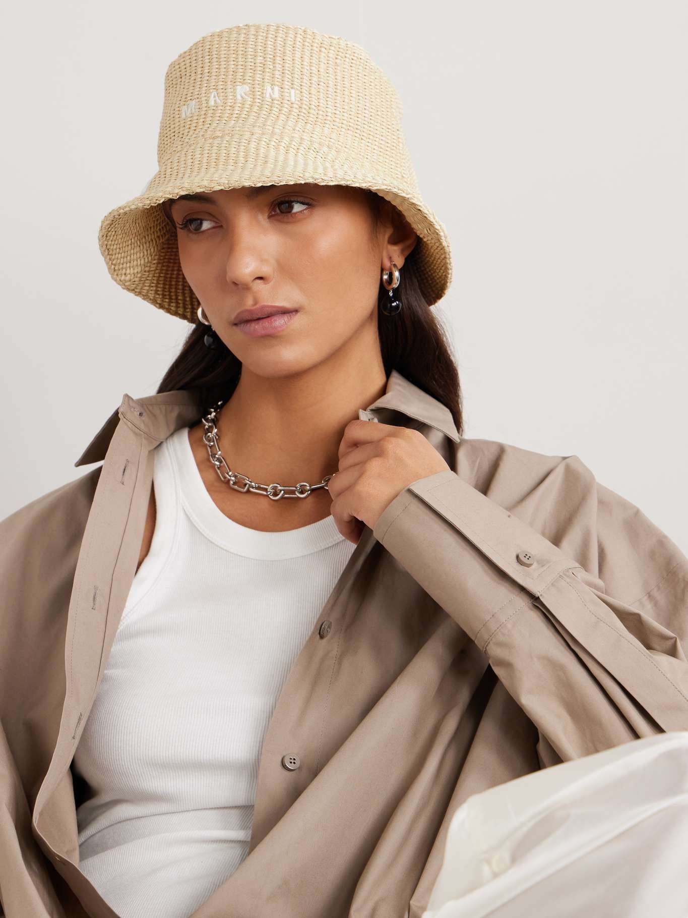 Embroidered faux raffia bucket hat - 2