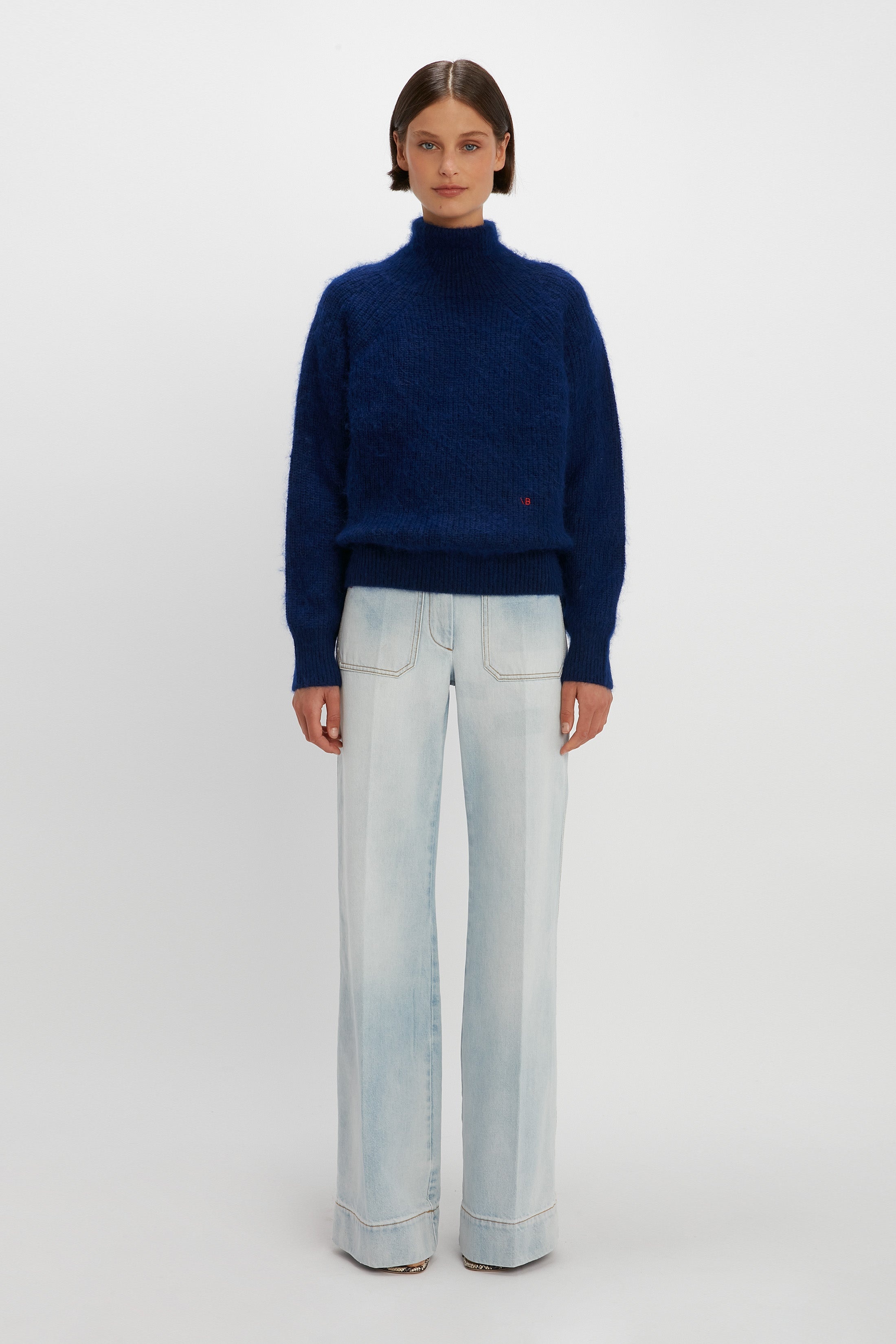 Polo Neck Jumper in Bright Navy - 2
