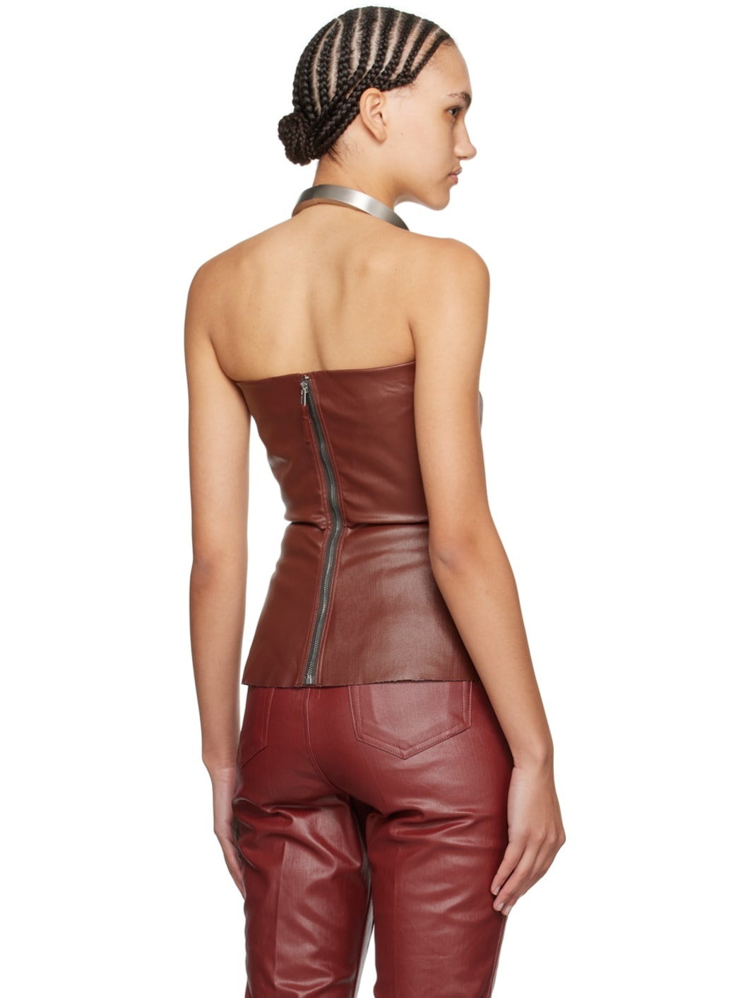 Burgundy Coated Denim Tube Top - 3