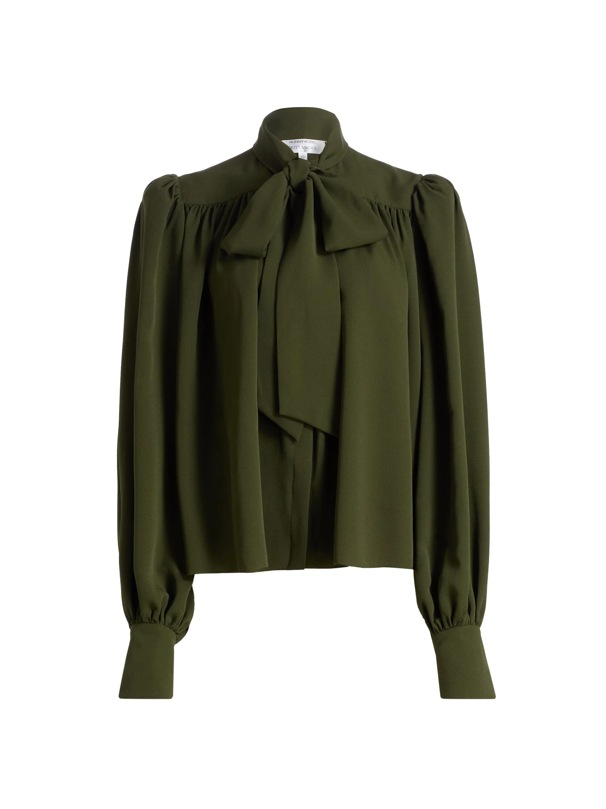 Women's Outlander x Woolmark Crepe Tieneck Blouse - Olive - 1