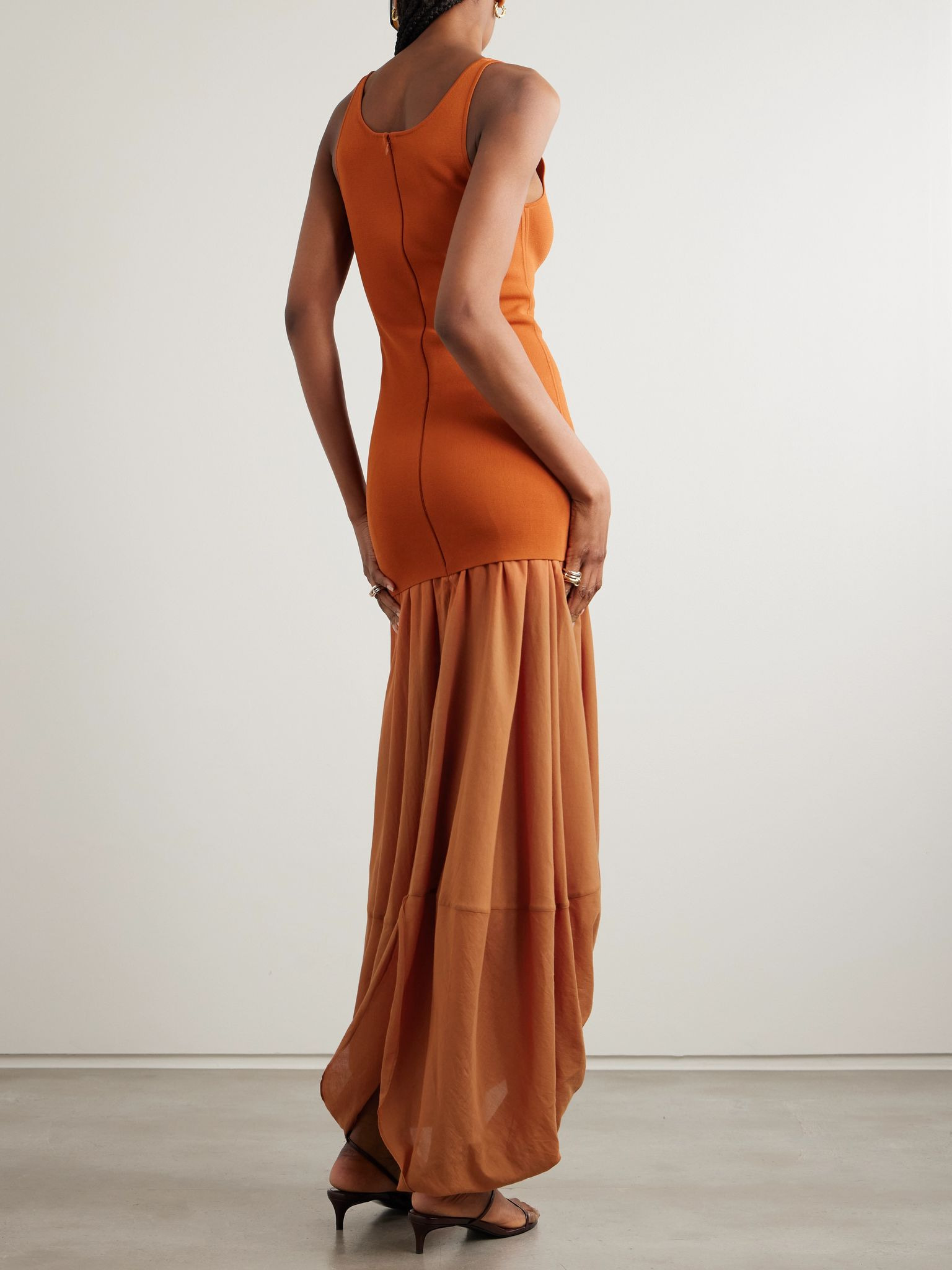 Cocoon draped voile and stretch-knit maxi dress Orange - 3
