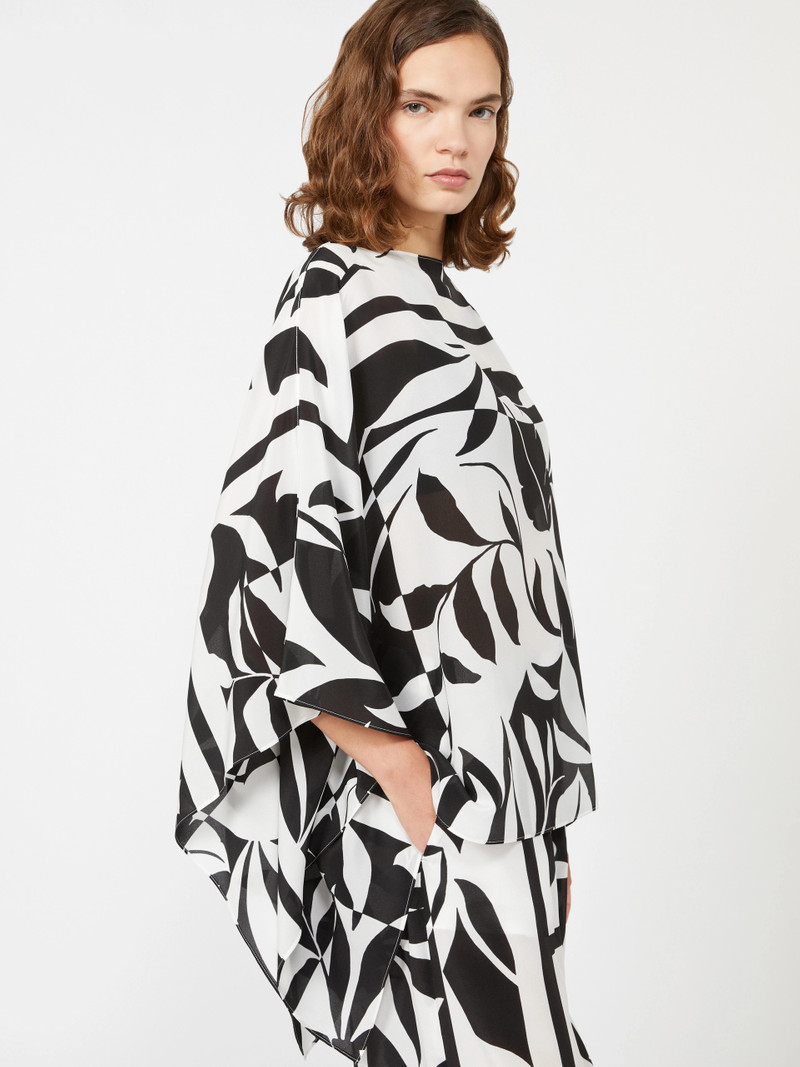 TAMBUTO Printed silk poncho - BLACK 5