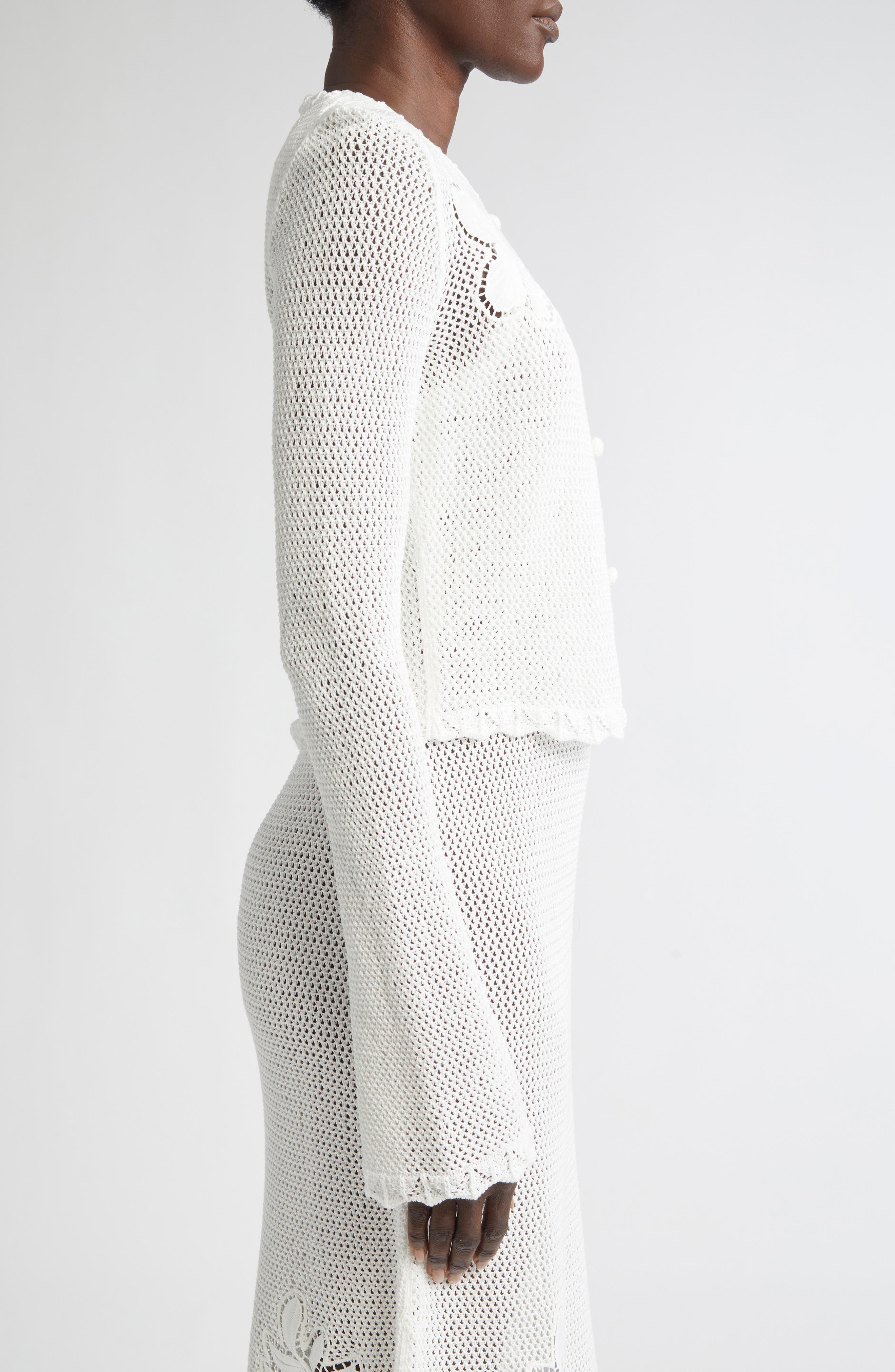 Erdem Long Sleeve Open Knit Cardigan in Ivory at Nordstrom - 4