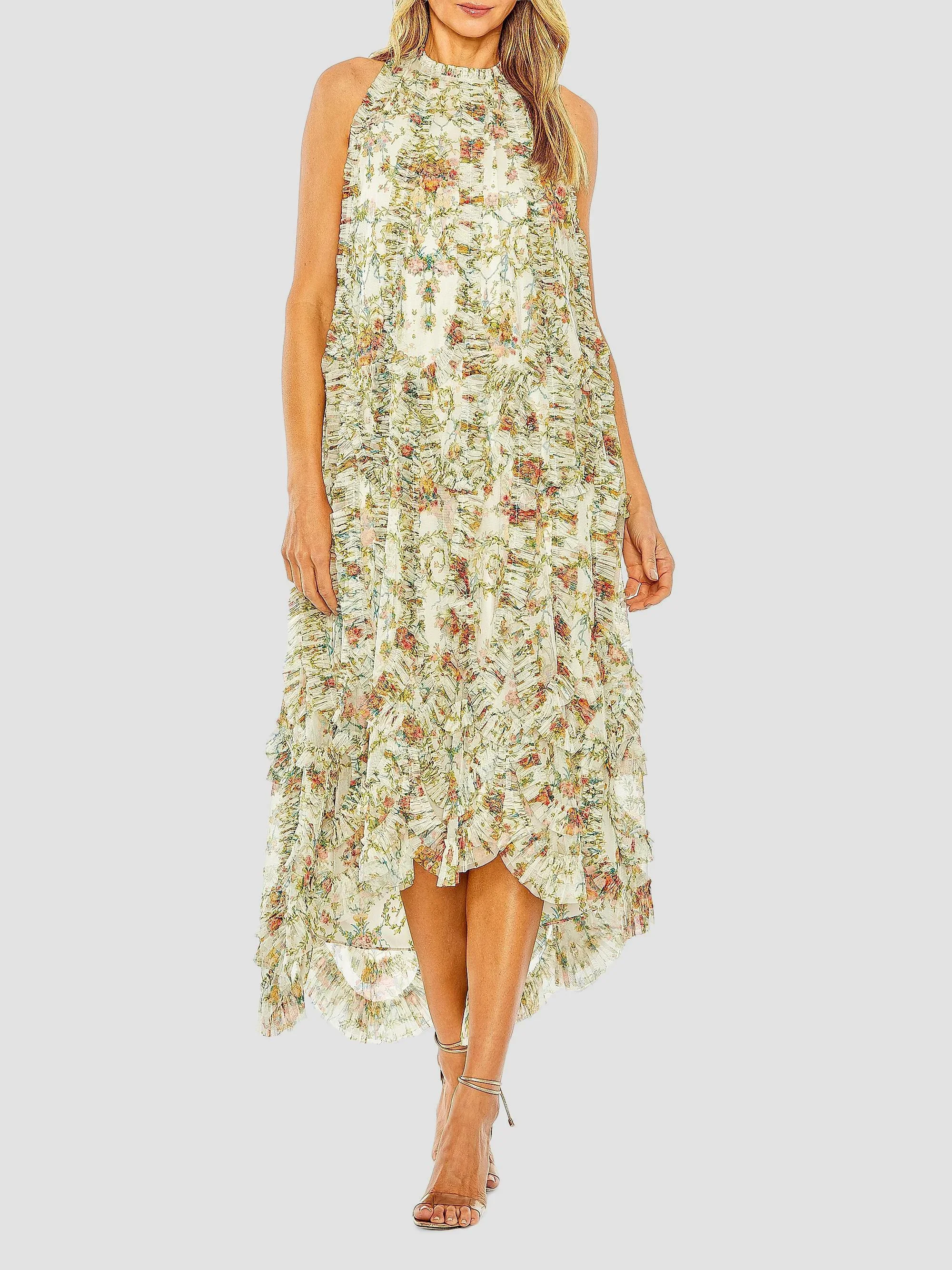 Women's Floral Ruffle Midi-Dress - Ivory Multi - 1