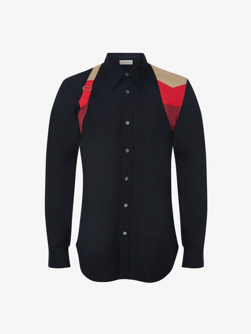 Men's Patchwork Harness Shirt in Ink Blue - 1