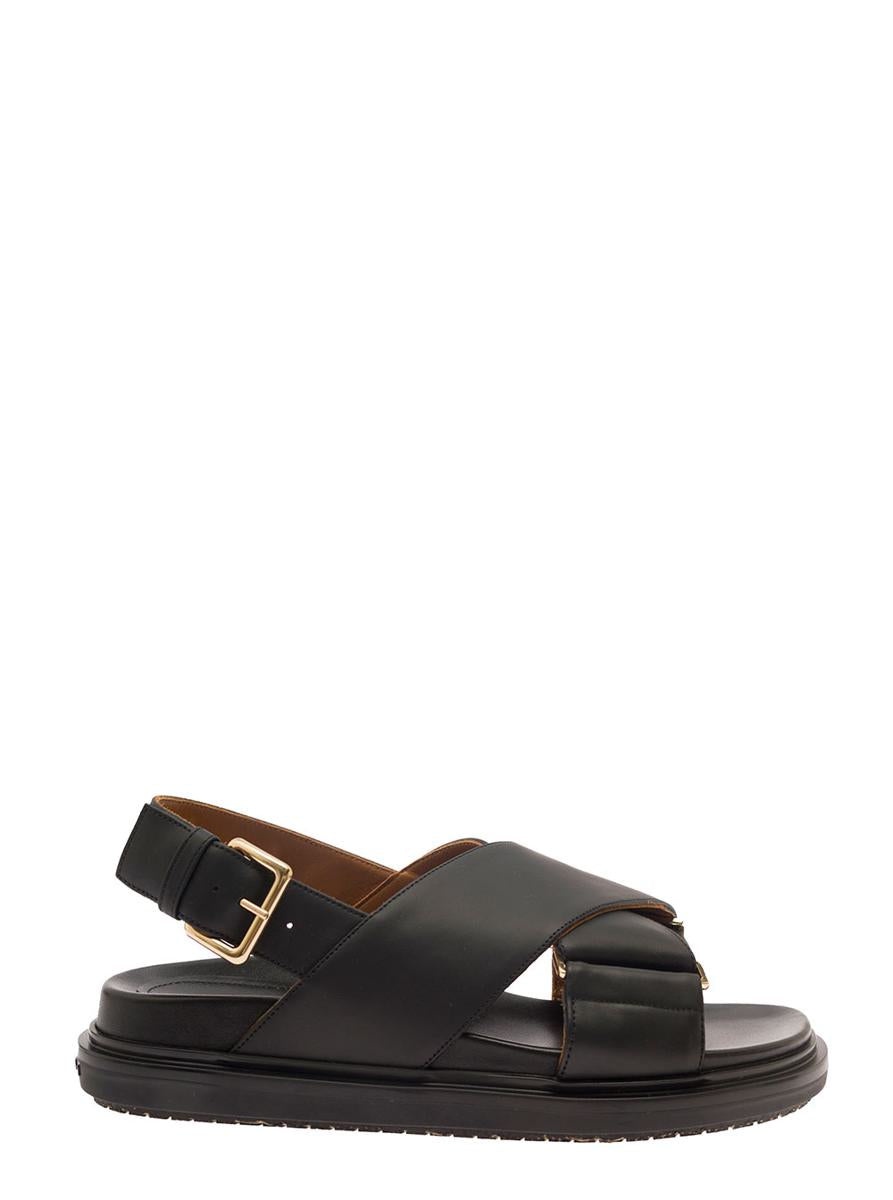 MARNI BLACK CRISS-CROSS SANDALS IN SMOOTH LEATHER WOMAN - 1