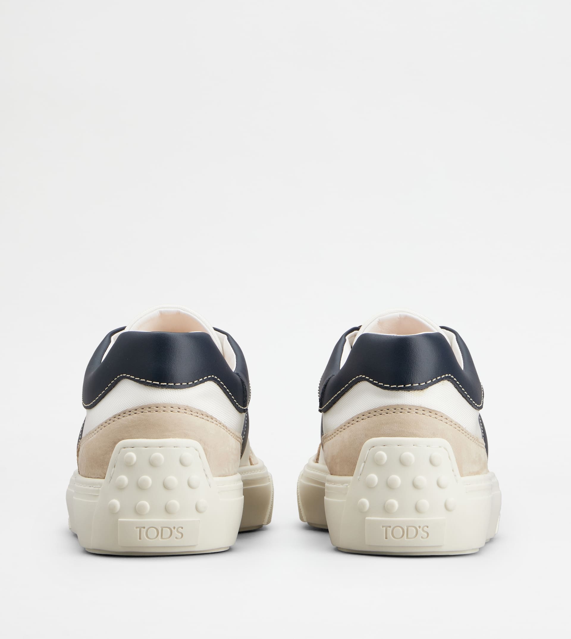 SNEAKERS IN LEATHER AND FABRIC - WHITE, BLUE, BEIGE - 2