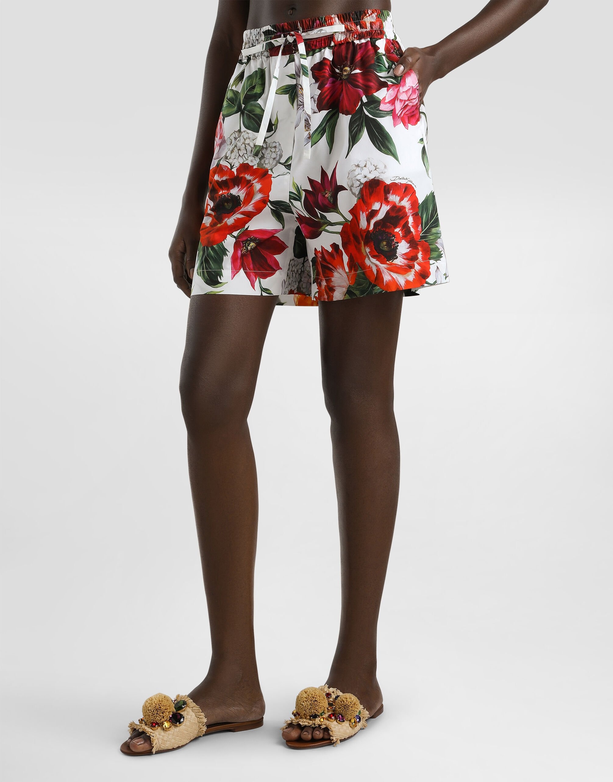 Flower-print poplin shorts - 5