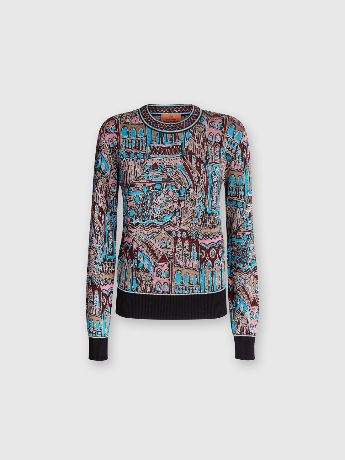 Crewneck pullover in wool and viscose with Venezia motif - 1