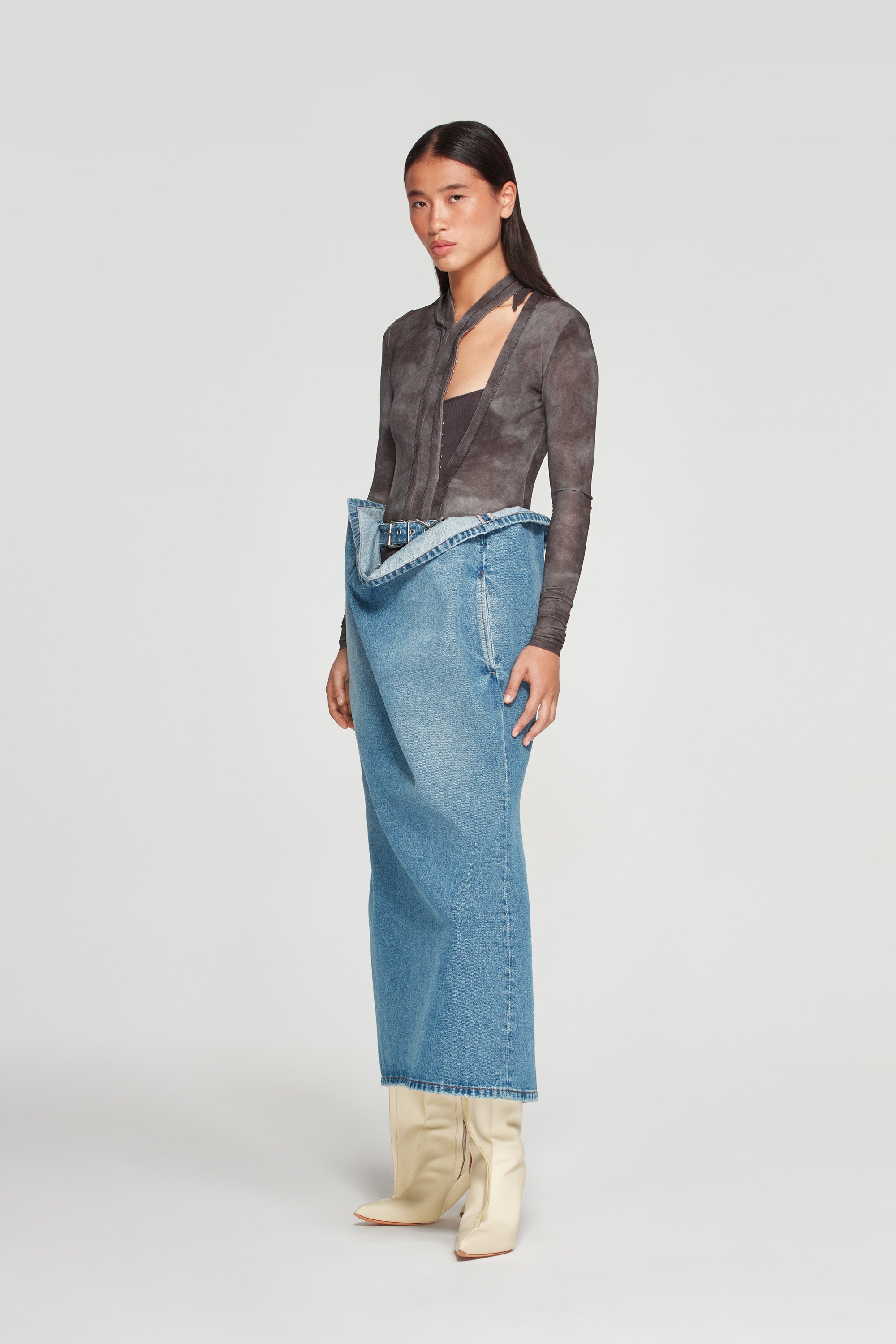 Y Belt Denim Tube Skirt - 5