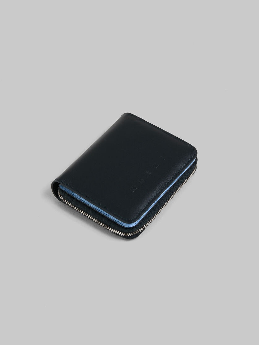 BLACK LEATHER ZIP-AROUND COMPACT WALLET WITH RAISED MARNI LOGO - 5