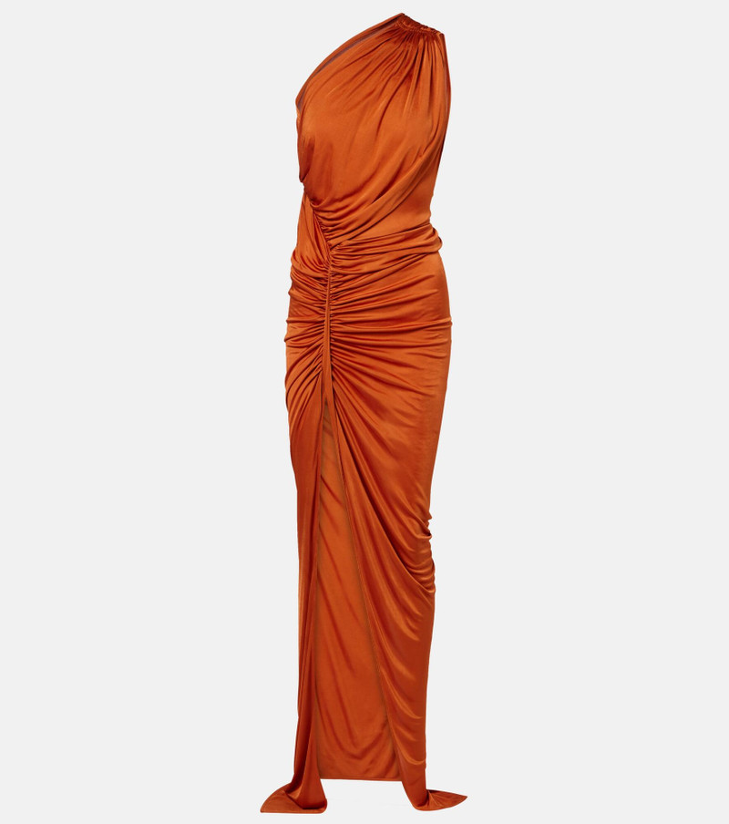 Avra ruched one-shoulder jersey gown 1