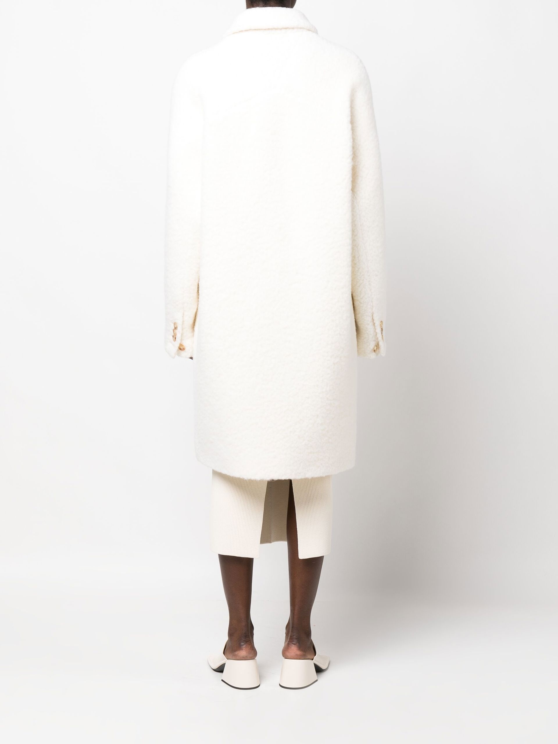 Bottega Veneta White single-breasted fluffy wool coat