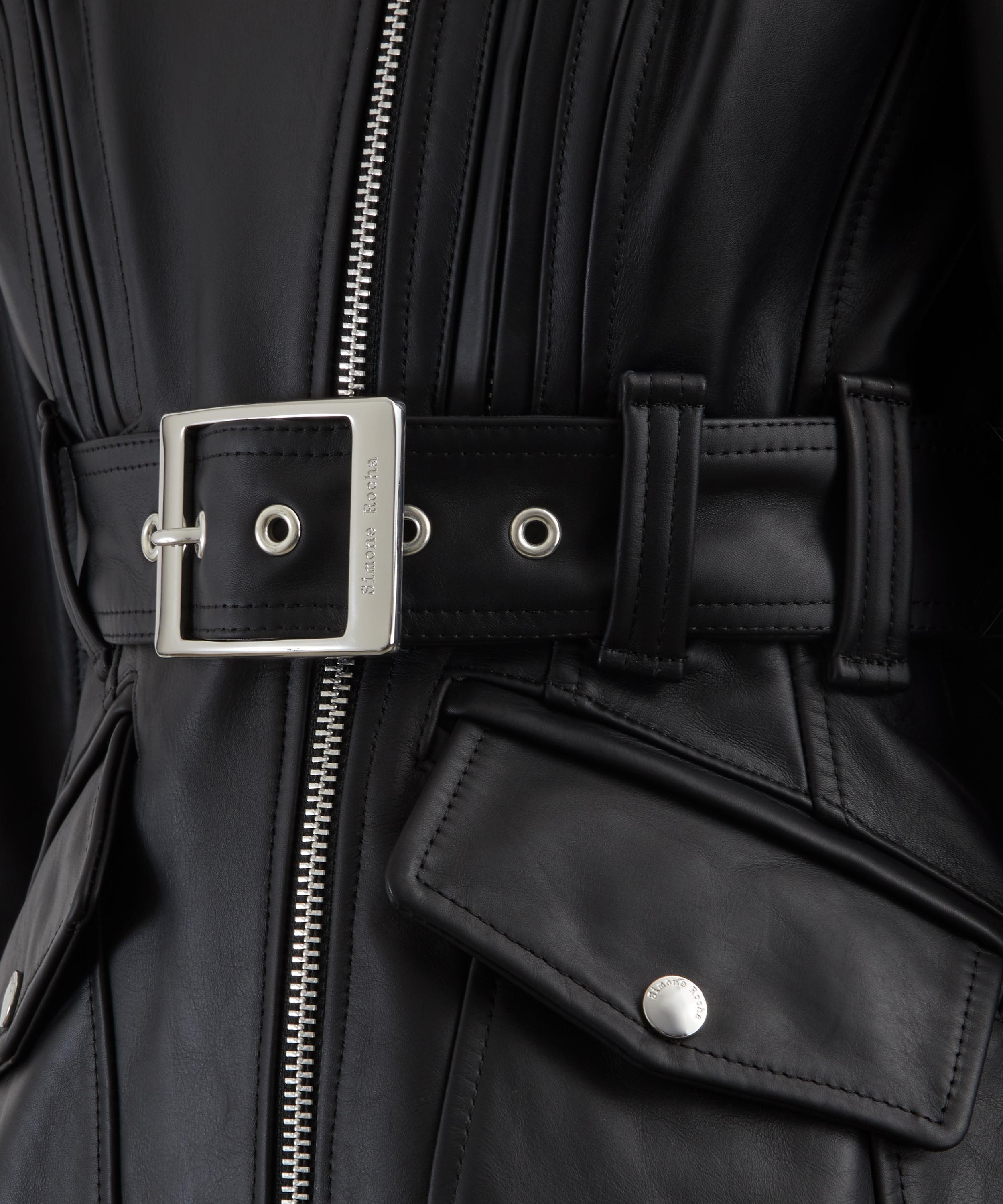 Sculpted Bow Embellished Biker Jacket - 5